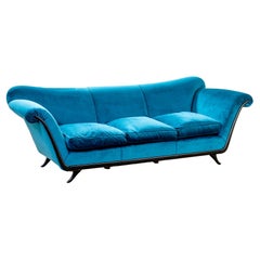 20th Century, Guglielmo Ulrich Blue Velvet Sofa 1950