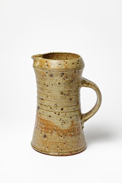 20th century Gustave Tiffoche 1970 unique piece stoneware ceramic pitcher 26cm