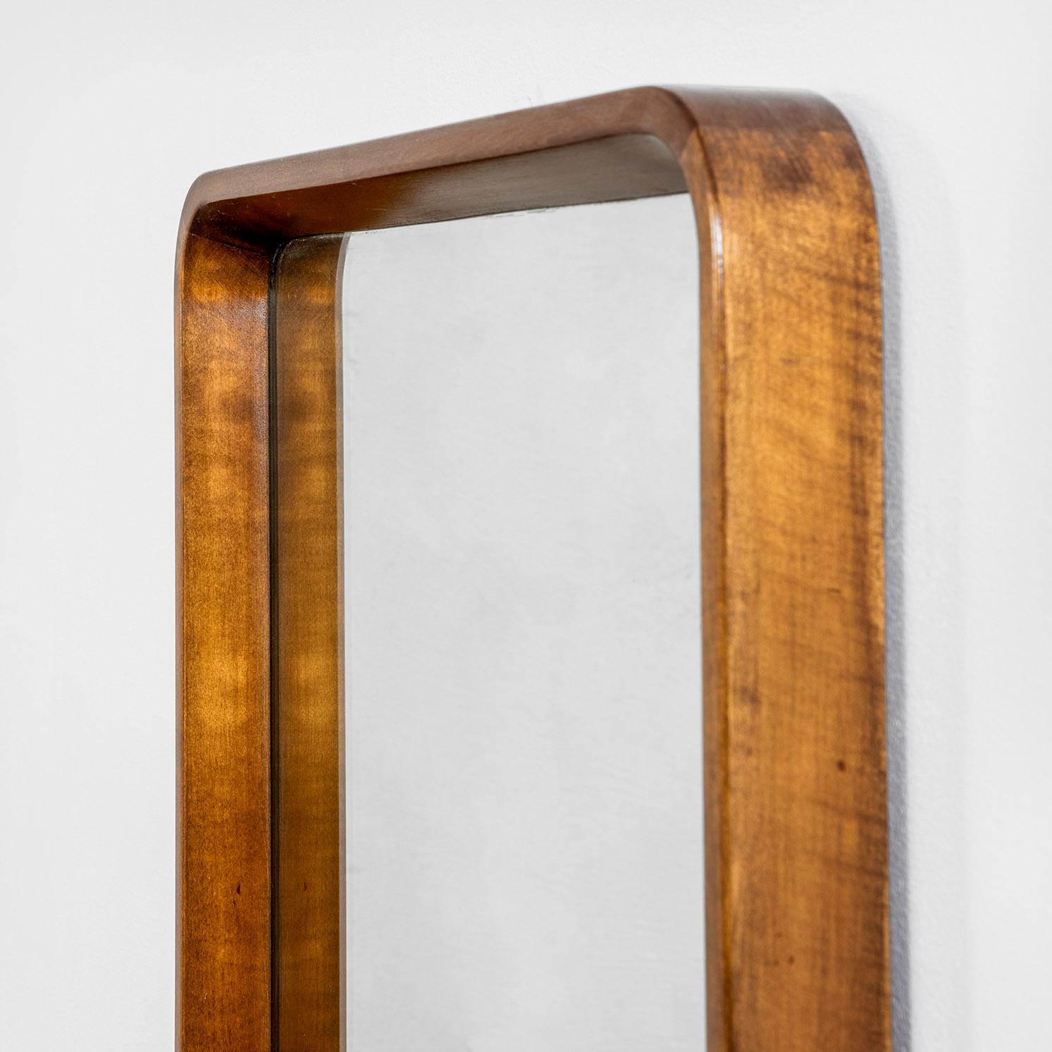 Pair of wall mirror designed by Gustavo Pulitzer and projected for First-class Rooms of the Motorboat Augustus in '50s. 
Produced by Cantieri Navali San Marco, Trieste.
The frame of each mirror is in Wood.
Good condition.
