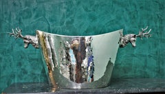 20th Century Hammer Silver Wine Cooler Deers, Milan, Italy 1930s