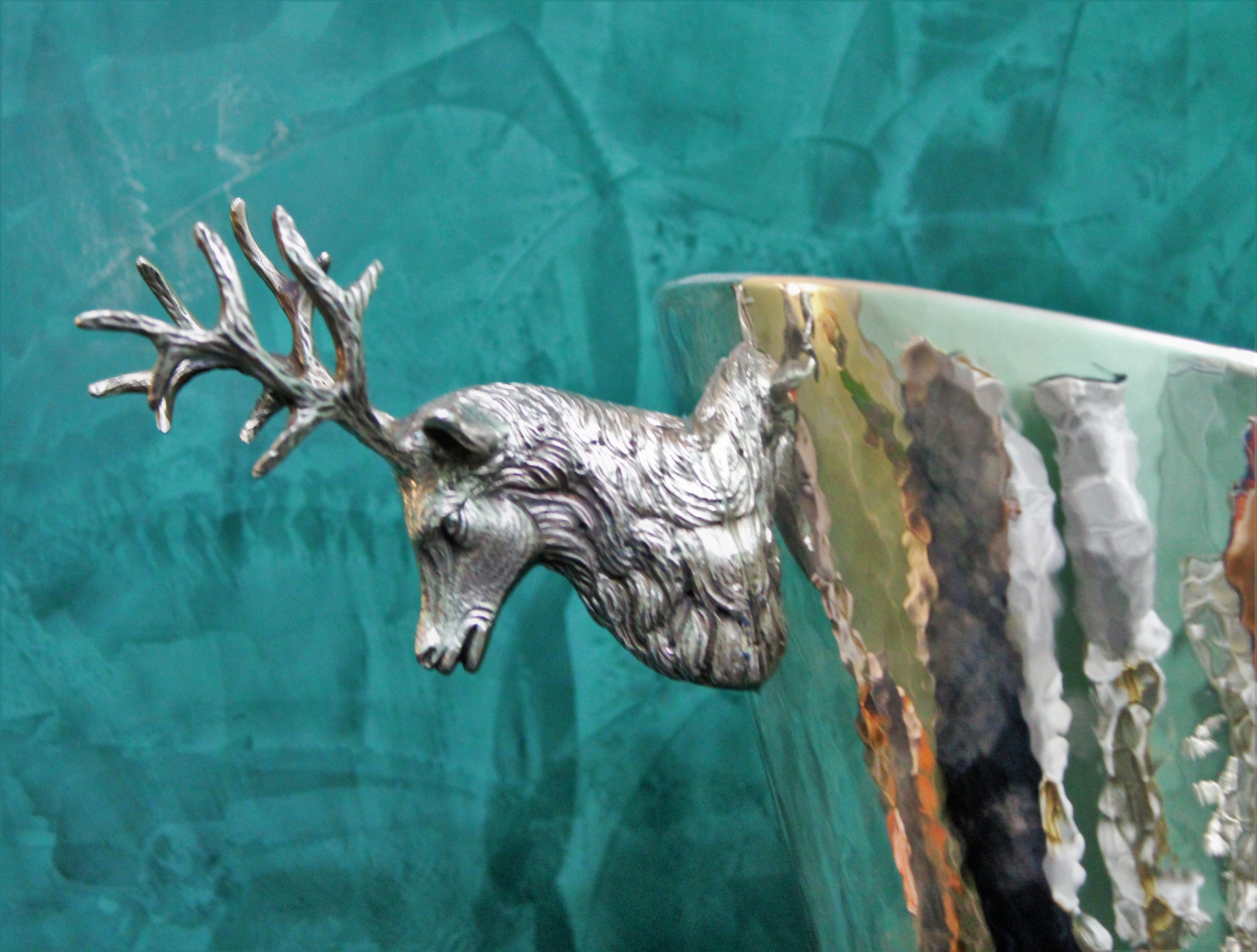 Italian 20th Century Hammer Silver Wine Cooler Deers, Milan, Italy 1930s For Sale