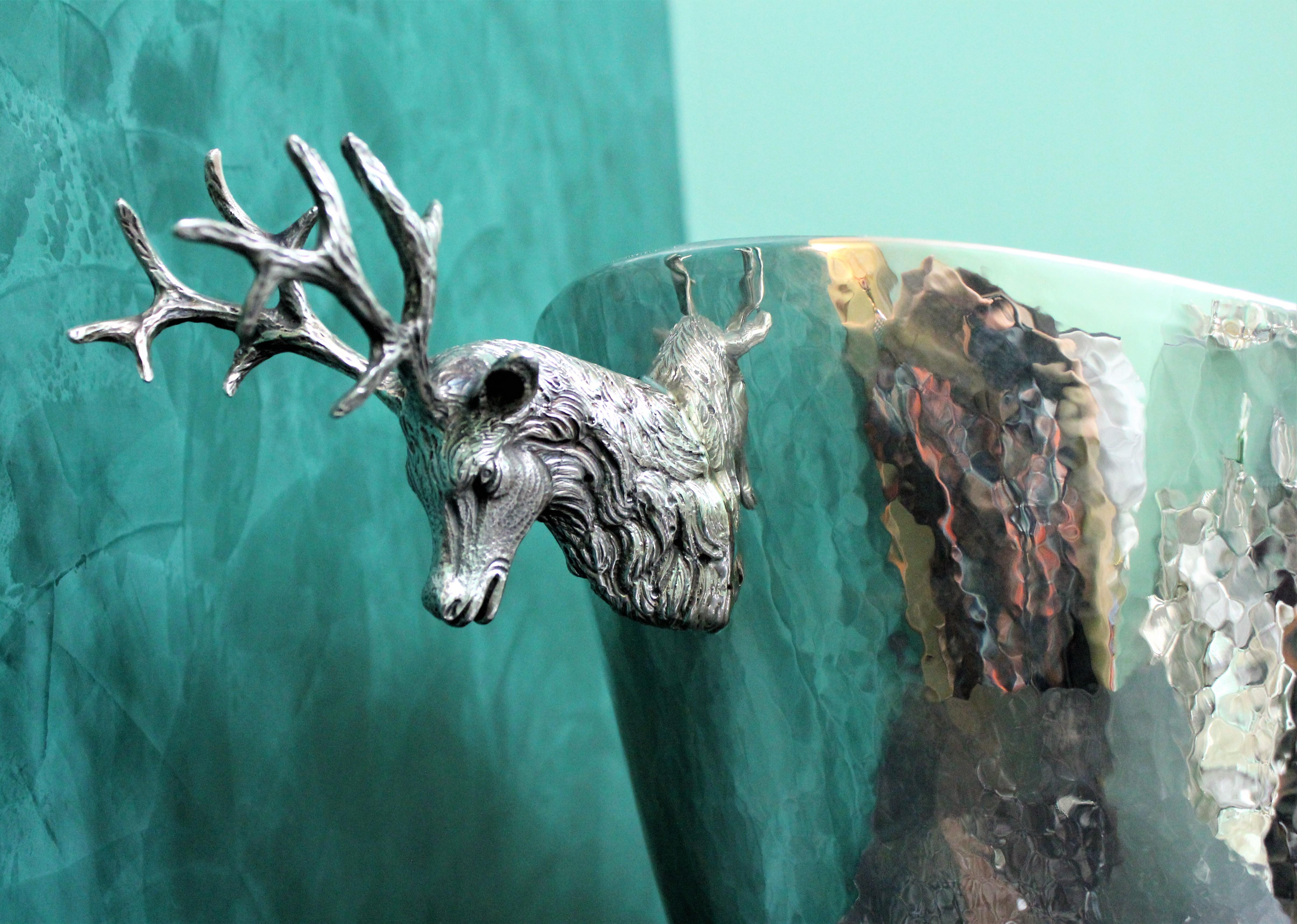 20th Century Hammer Silver Wine Cooler Deers, Milan, Italy 1930s In Excellent Condition For Sale In Firenze, FI