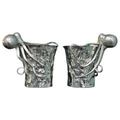 Vintage 20th Century Hammered Cast Octopus Silver Wine Coolers Pair, Italy, 1930s