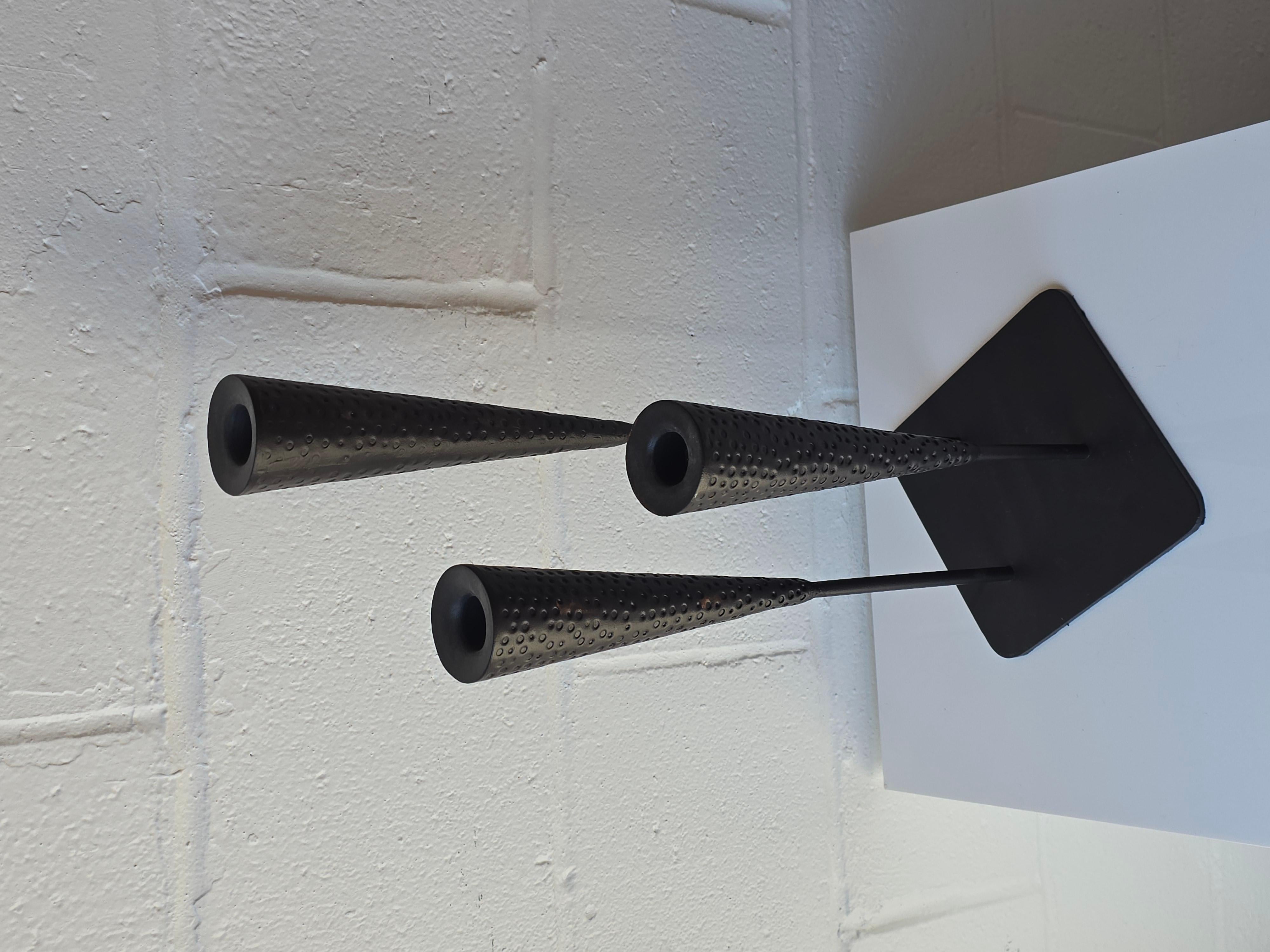 Unknown 20th Century Hammered Iron Brutalist Candlelabra For Sale