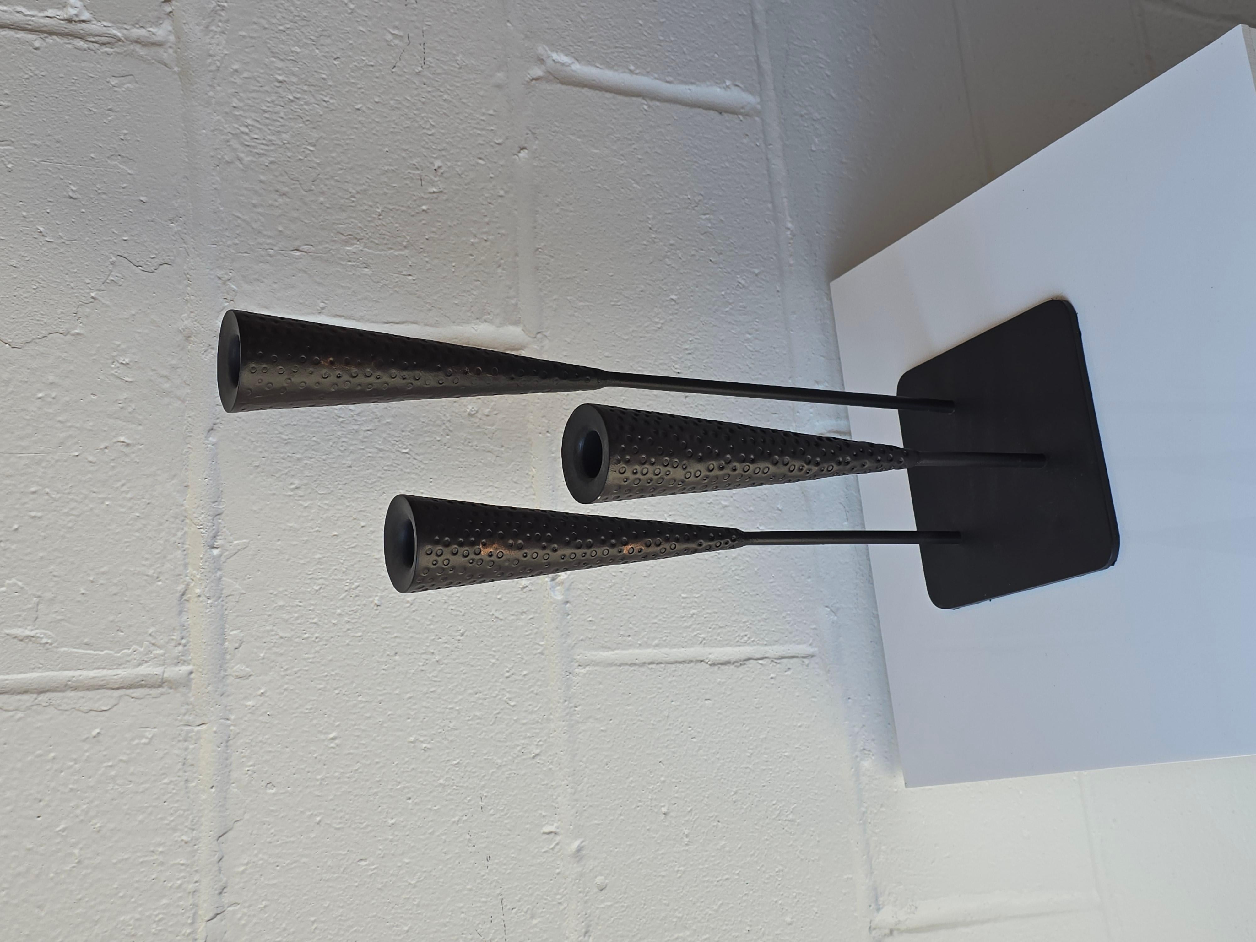 20th Century Hammered Iron Brutalist Candlelabra In Good Condition For Sale In Toronto, ON
