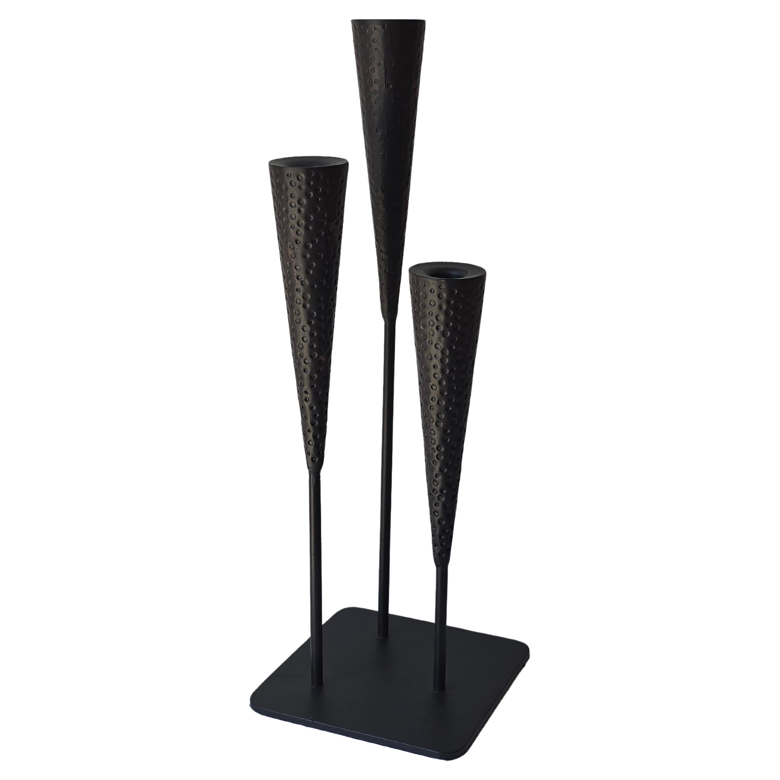 20th Century Hammered Iron Brutalist Candlelabra For Sale
