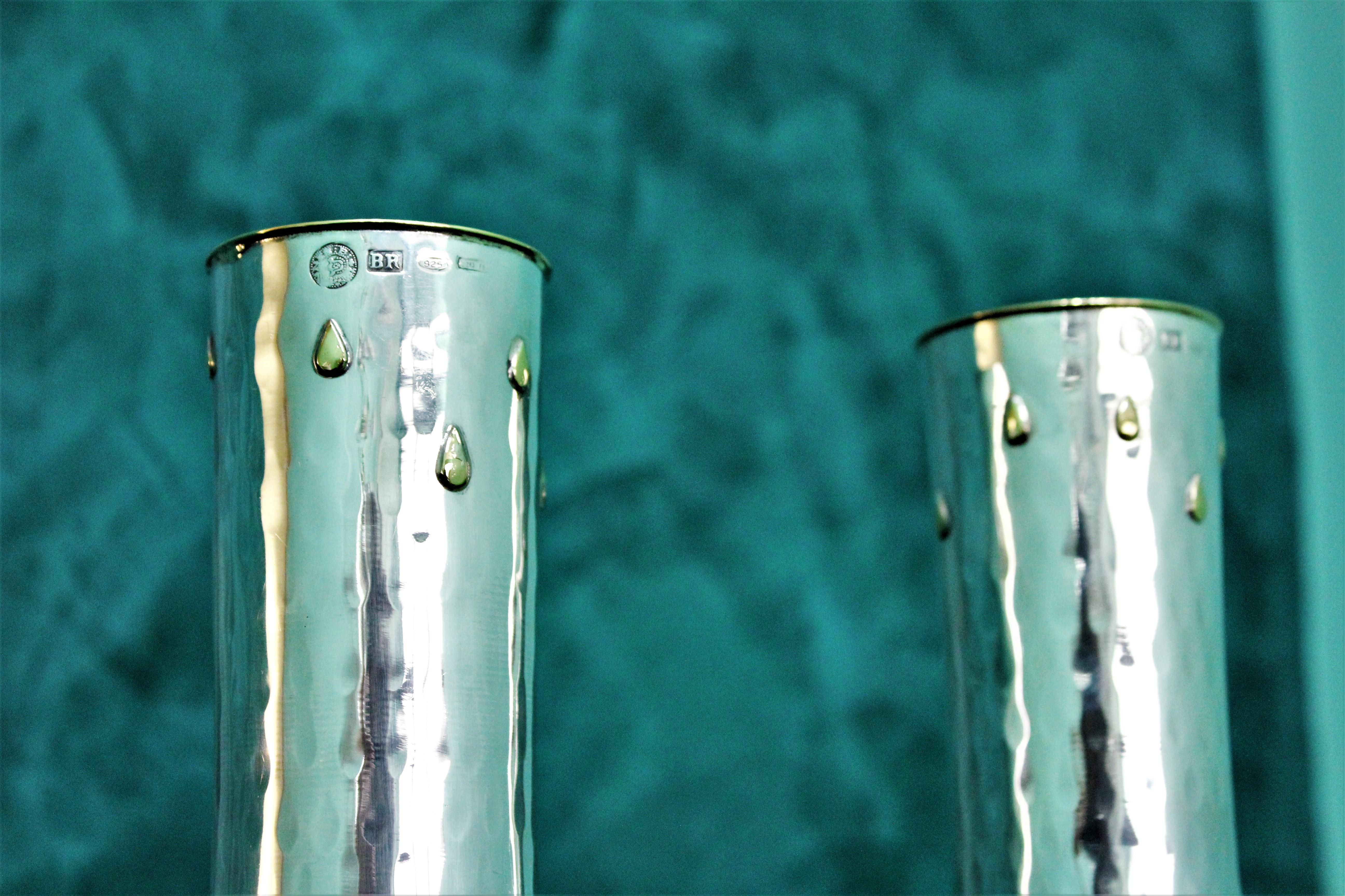 20th Century Hammered Silver Gold Drops Vases Brandimarte Italy Florence, 1970 5