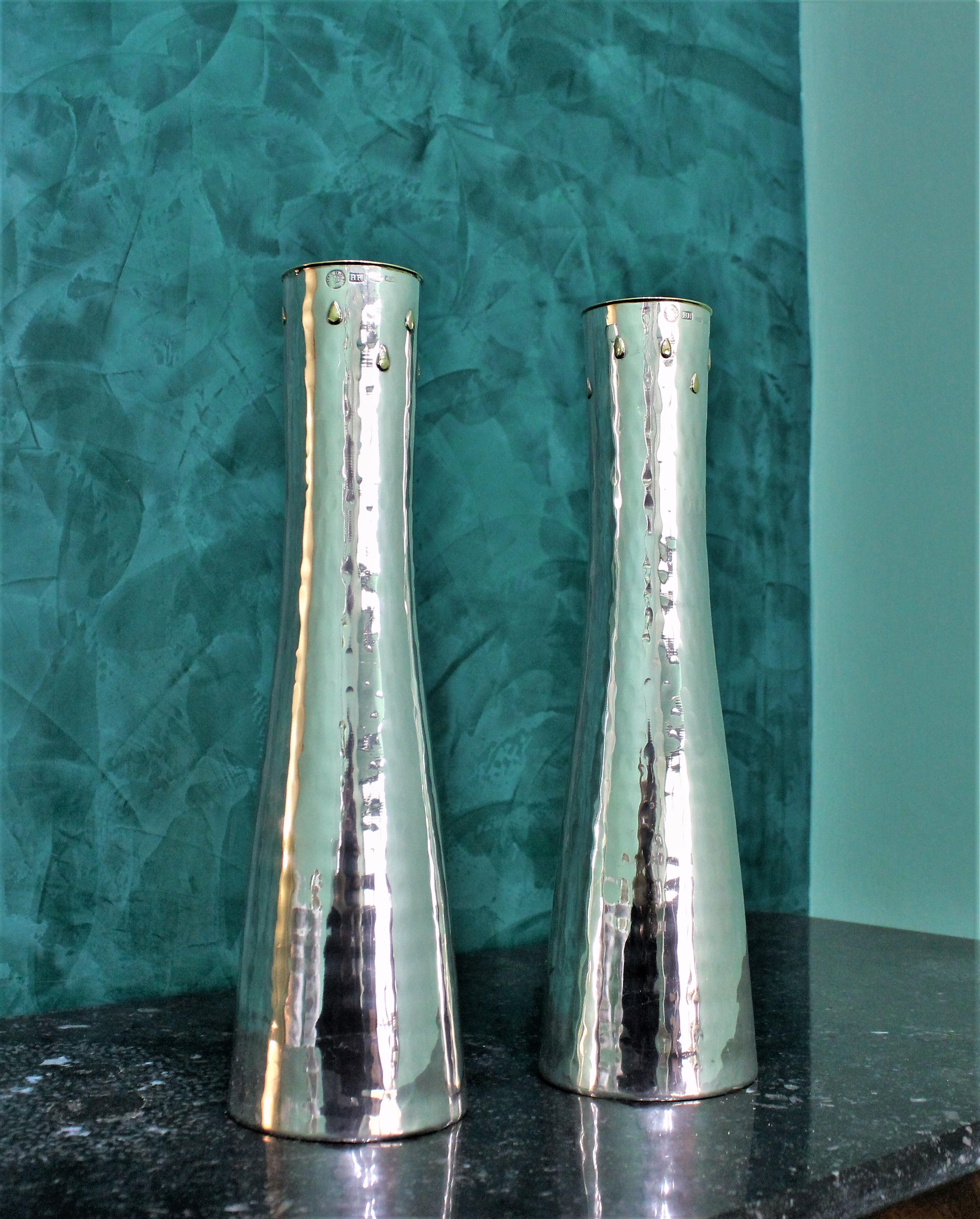 20th Century Hammered Silver Gold Drops Vases Brandimarte Italy Florence, 1970 6