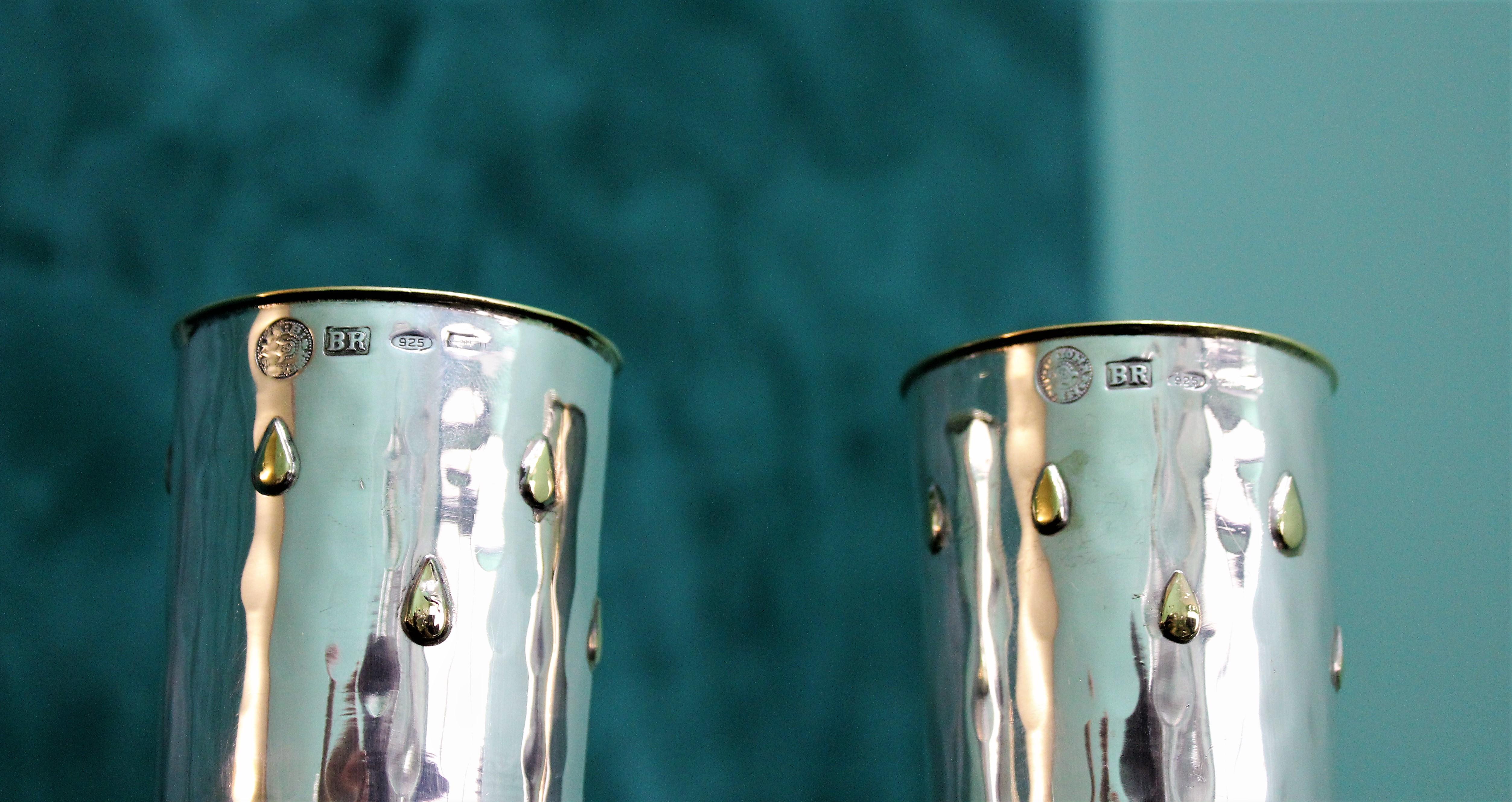 20th Century Hammered Silver Gold Drops Vases Brandimarte Italy Florence, 1970 8