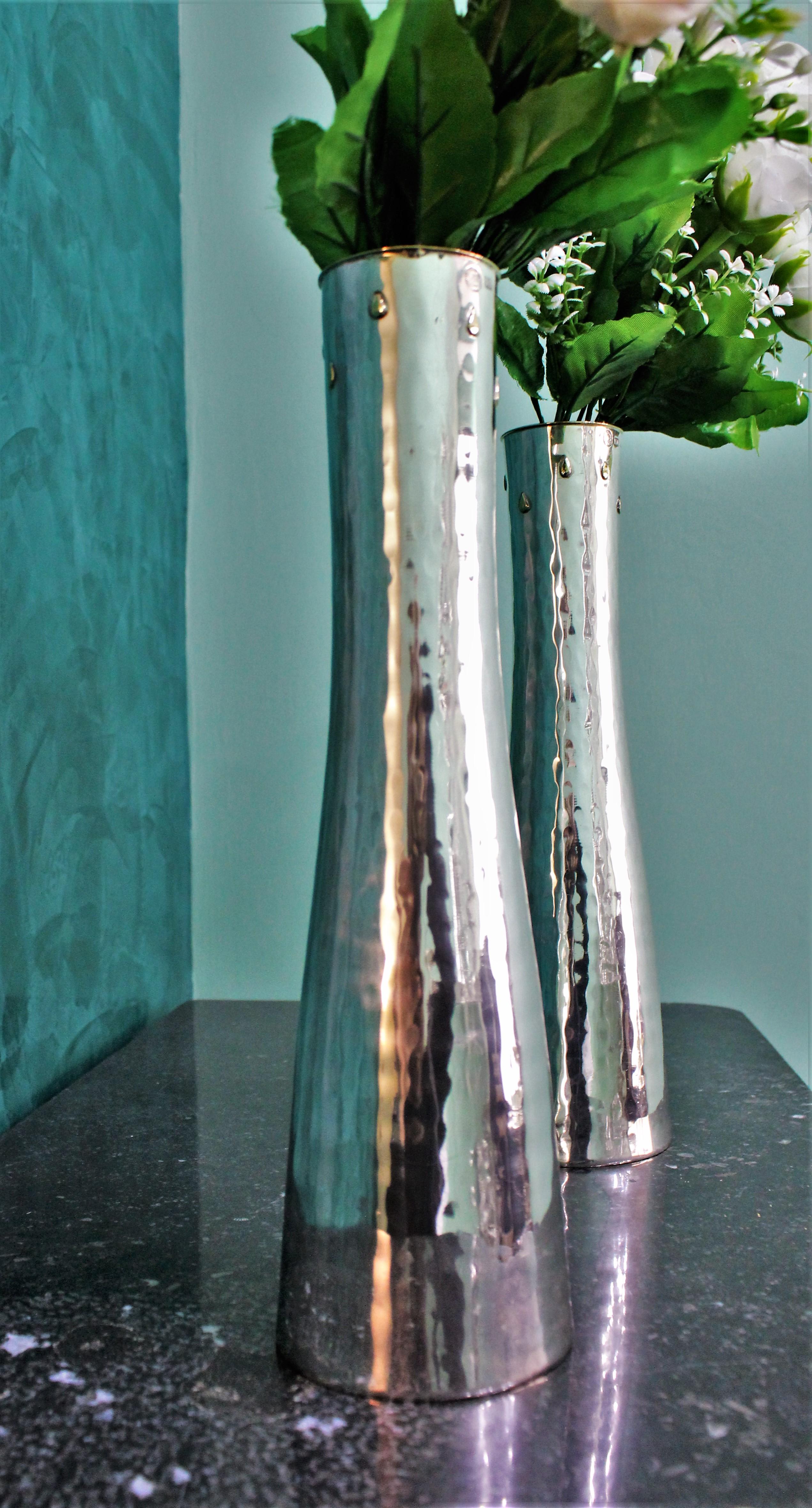 20th Century Hammered Silver Gold Drops Vases Brandimarte Italy Florence, 1970 1