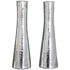 20th Century Hammered Silver Gold Drops Vases Brandimarte Italy Florence, 1970