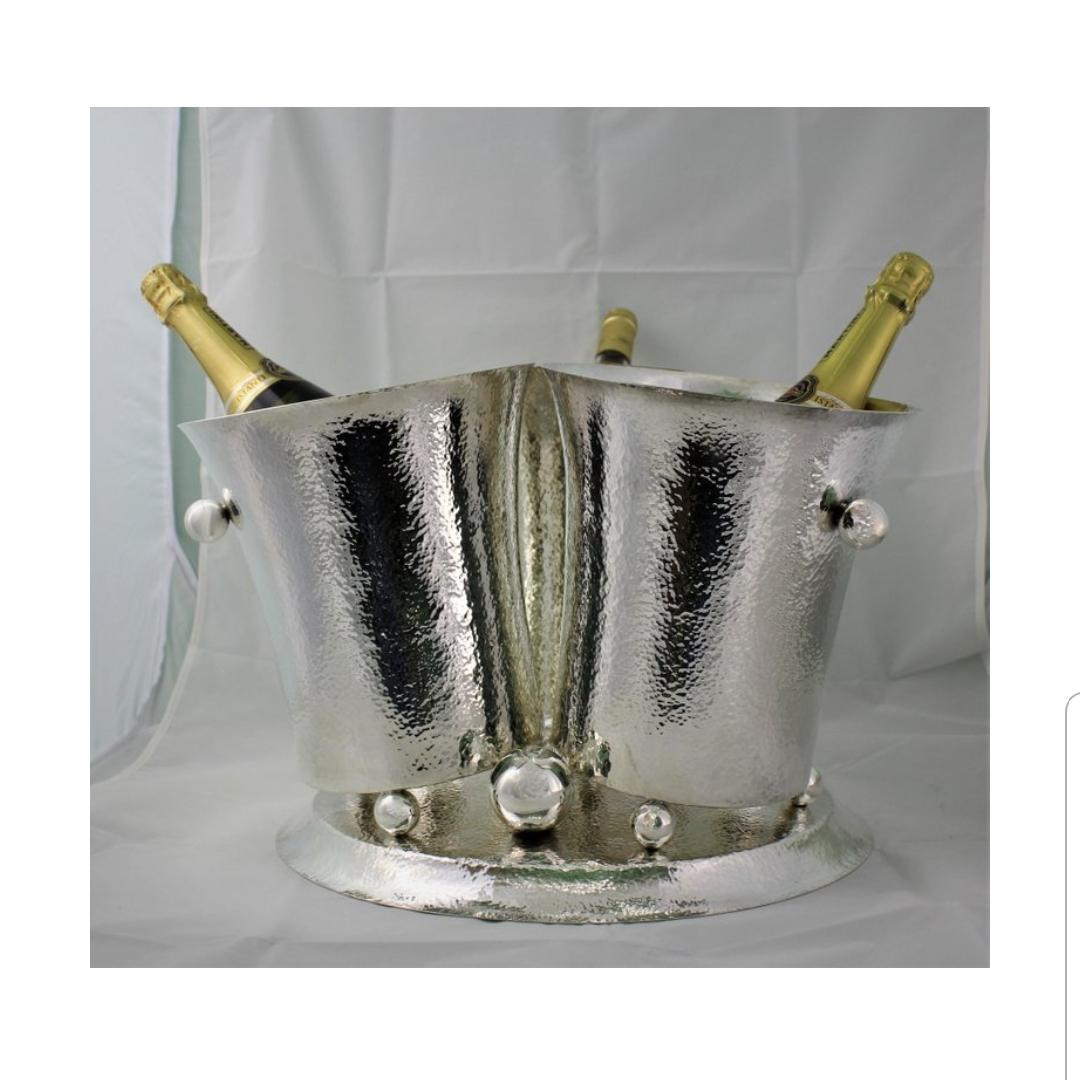 20th Century Hammered Silver Triple Wine Cooler Italy 1930s For Sale 8