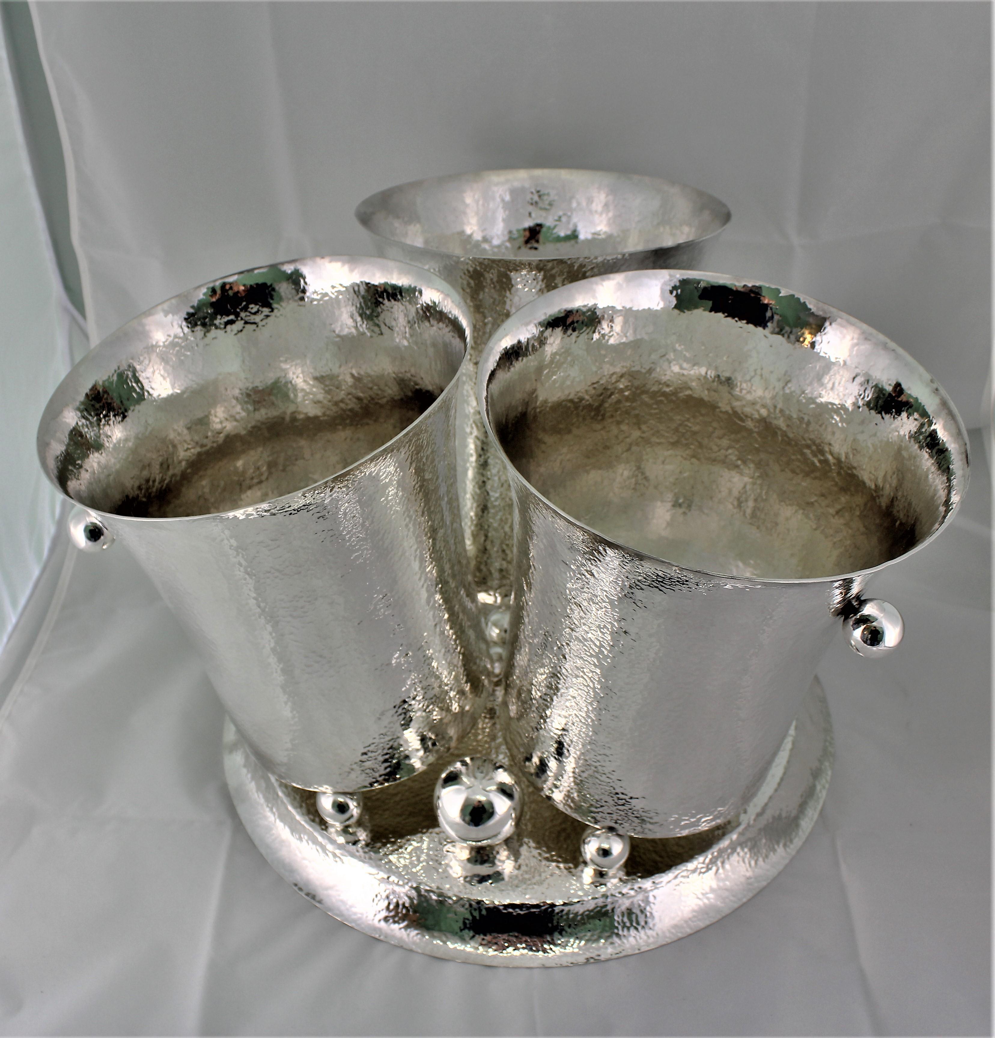 Mid-20th Century 20th Century Hammered Silver Triple Wine Cooler Italy 1930s For Sale