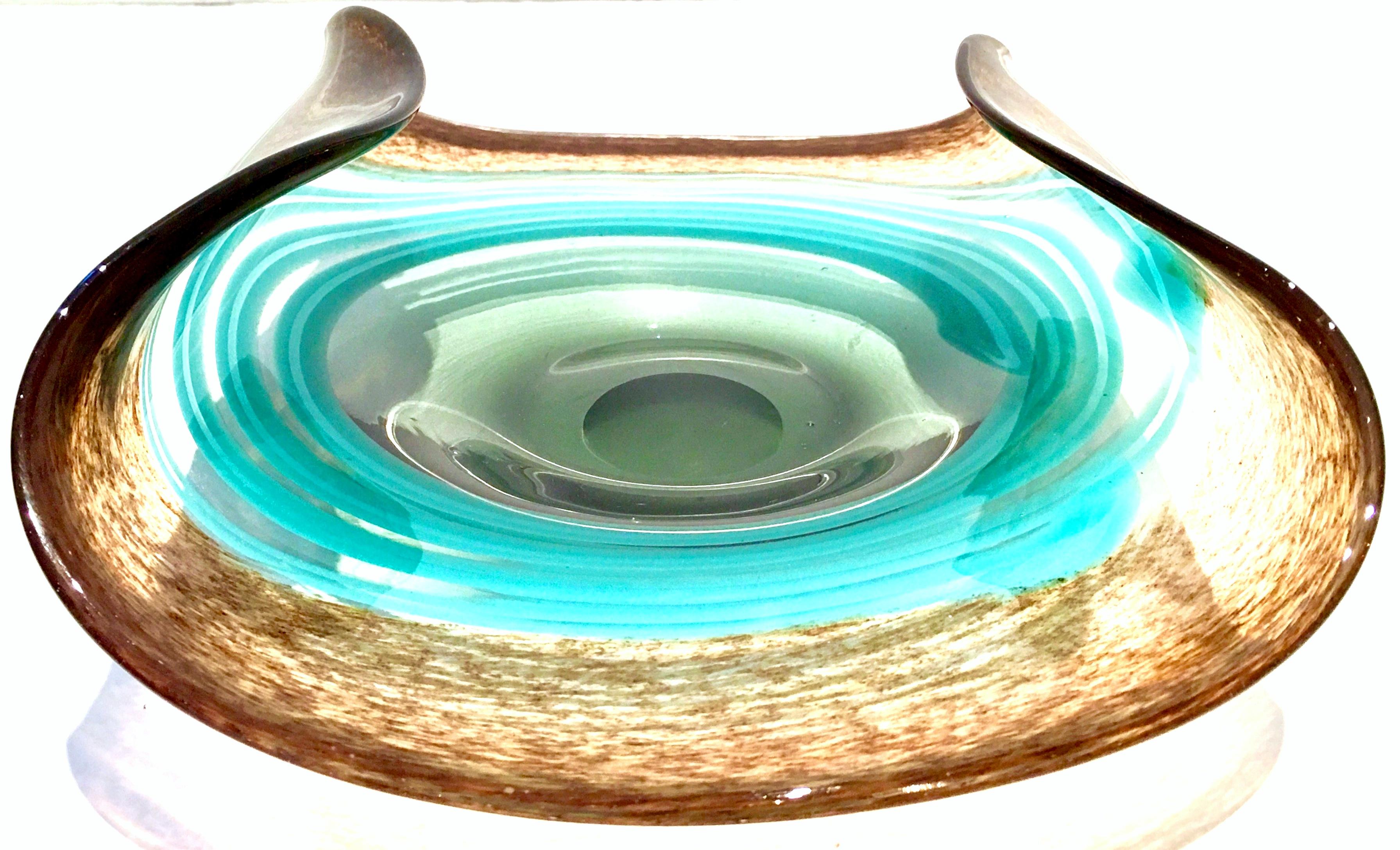 Blown Glass 20th Century Hand Blown Murano Style Glass Pinwheel Envelope Center Bowl For Sale