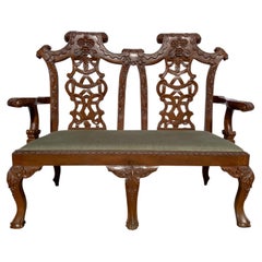20th Century Hand Carved 2 Seater Settee and 2 Carver Chairs