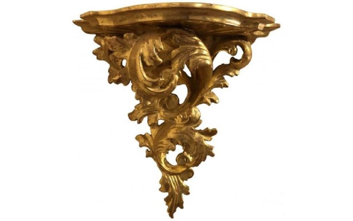 Lovely 20th Century Hand Carved 23k Gold Giltwood Acanthus Scrolling Wall Shelf.
