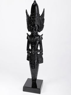 Handgeschnitzte männliche Figur im balinesischen Stil aus dem 20. Jahrhundert, mit schwarzem Lack überzogen