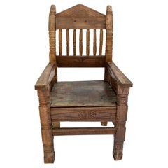 20th Century Hand-Carved Bhutanese Chair with Fish Motif