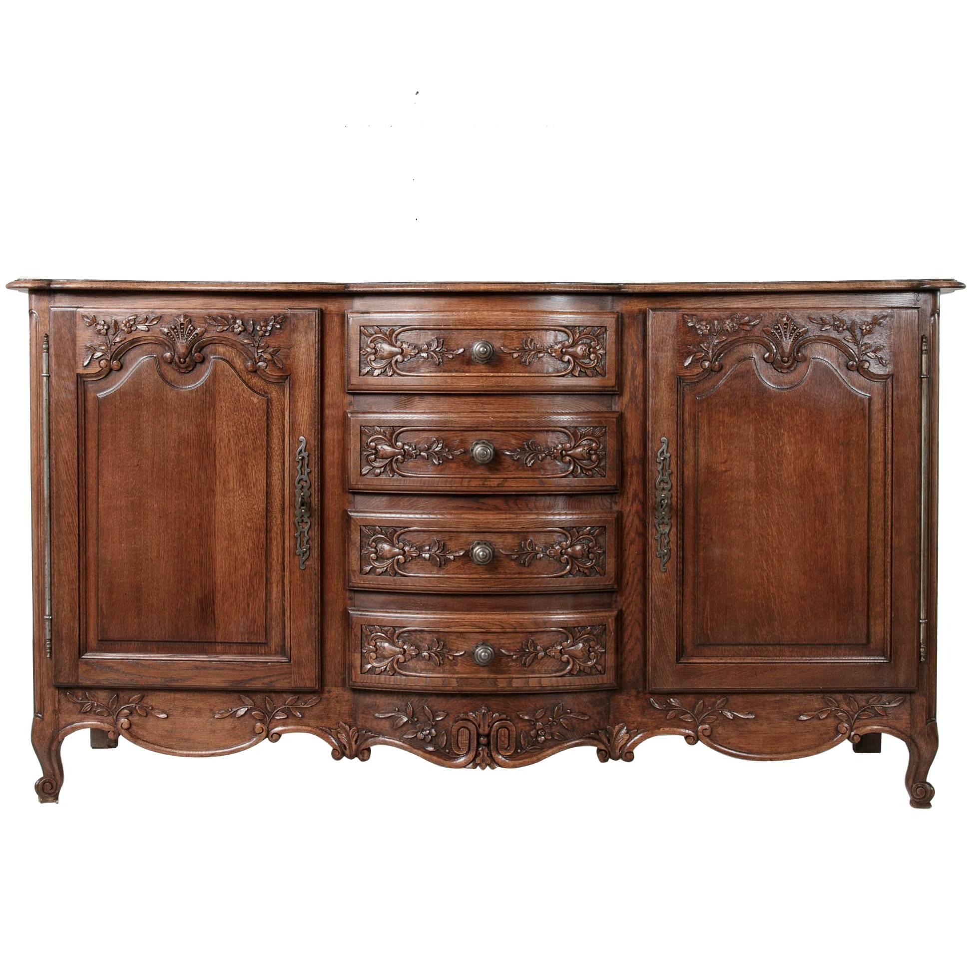 20th Century Hand-Carved French Louis XV Style Oak Enfilade Buffet Sideboard