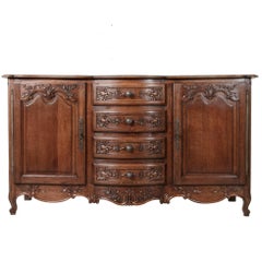 Antique 20th Century Hand-Carved French Louis XV Style Oak Enfilade Buffet Sideboard