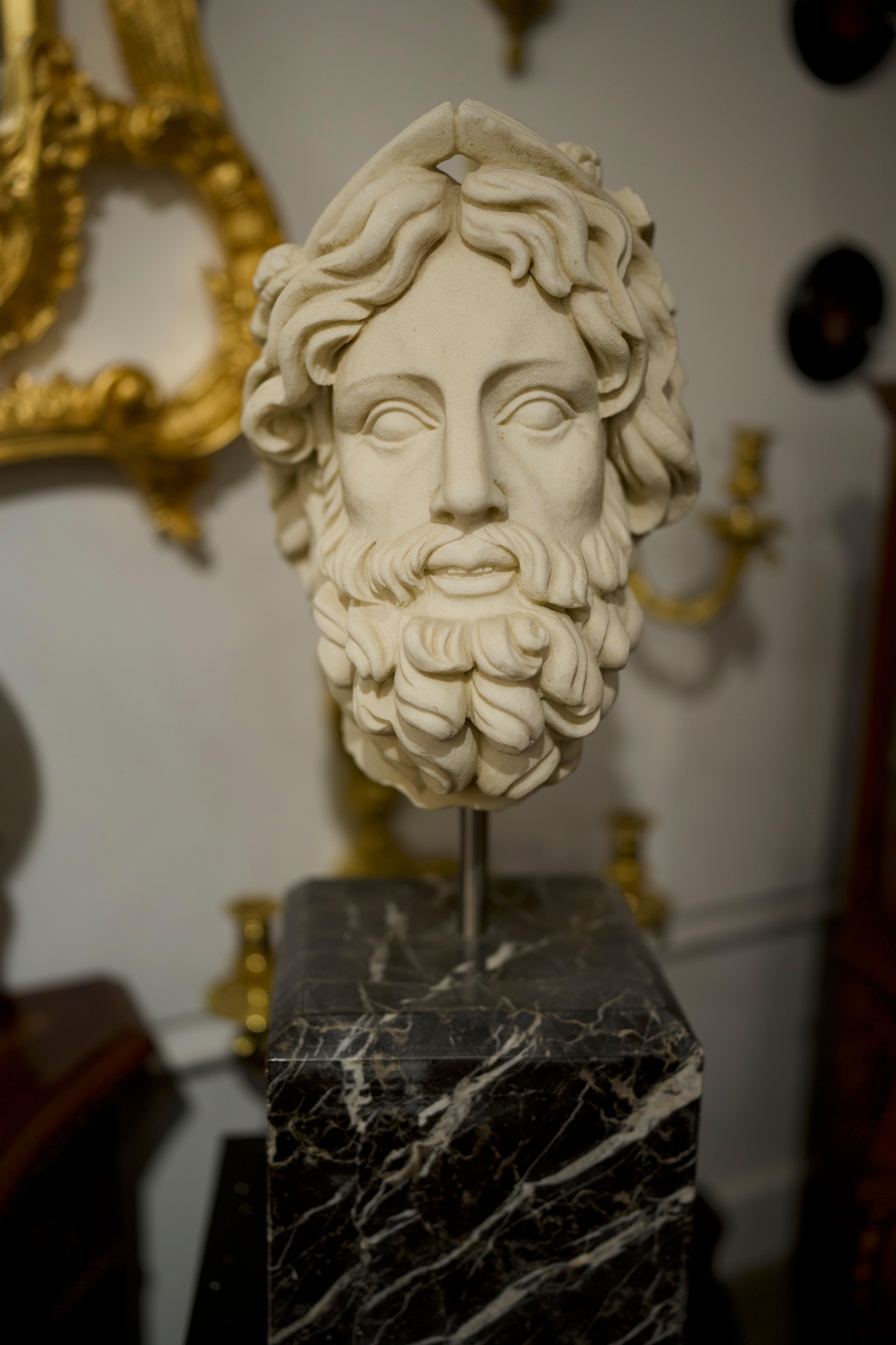 20th Century Hand Carved Marble Greek Head Bust In Excellent Condition For Sale In Southall, GB