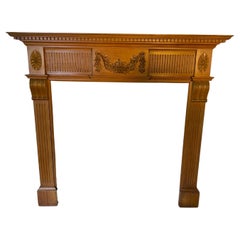 20th Century Hand Carved Pine Fireplace Mantlepiece Surround 