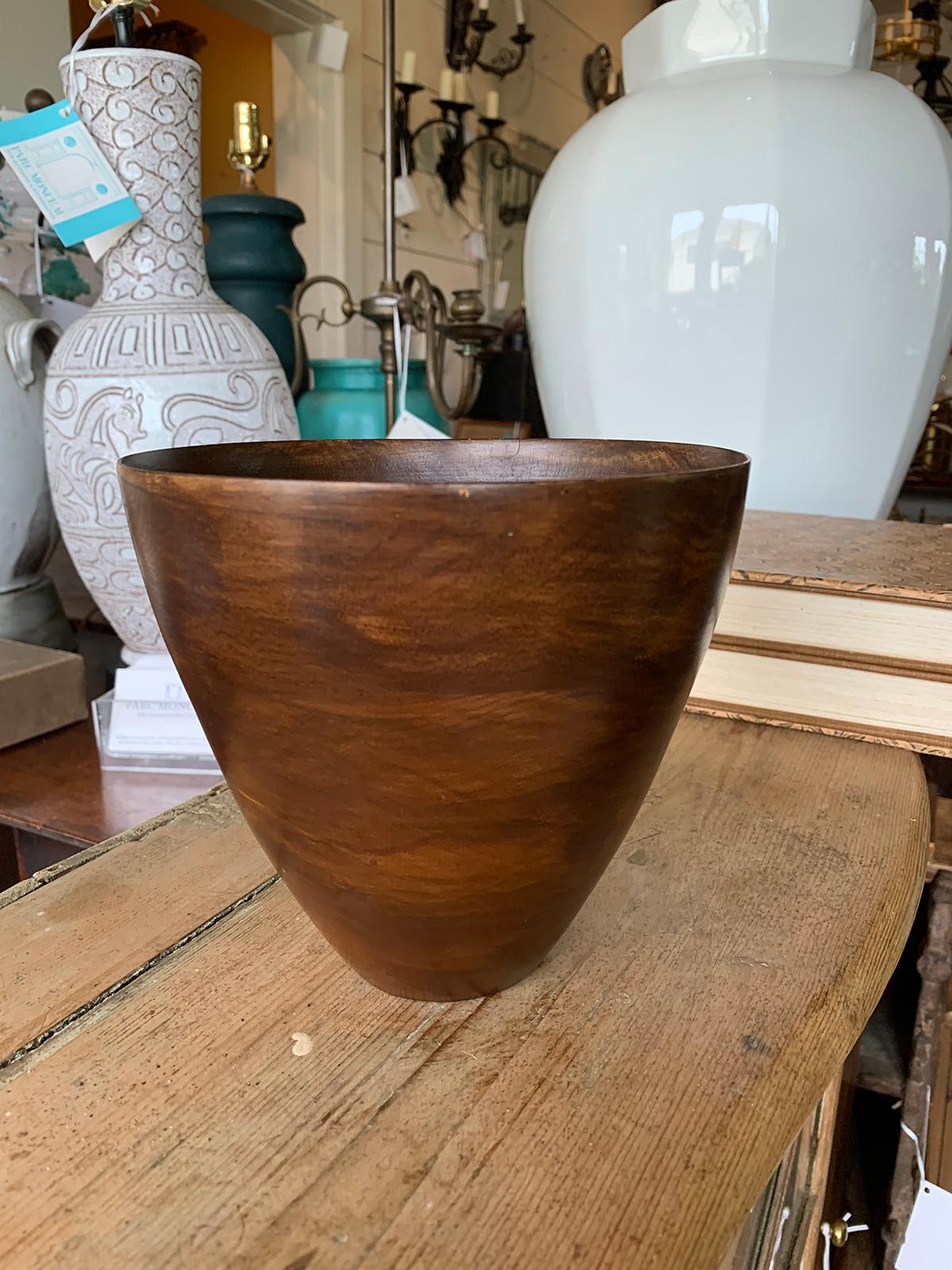 20th century hand carved round tapered wooden bowl.