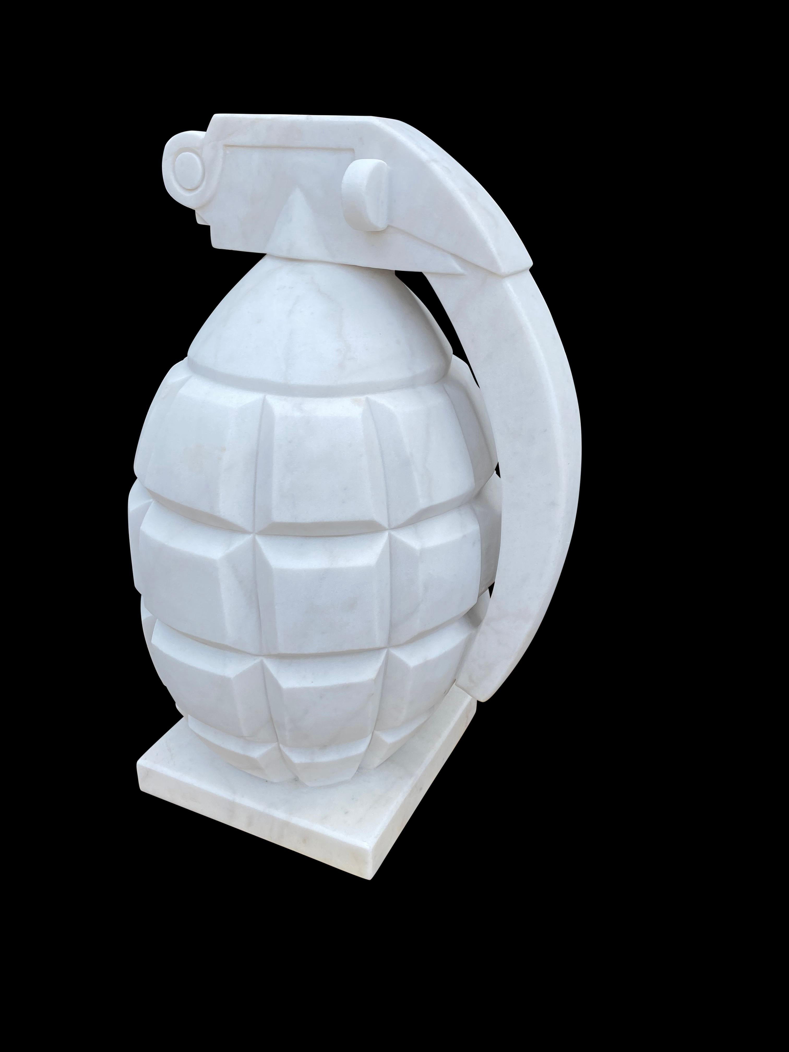 20th Century Hand Carved White Statutory Marble Hand Grenade For Sale 5