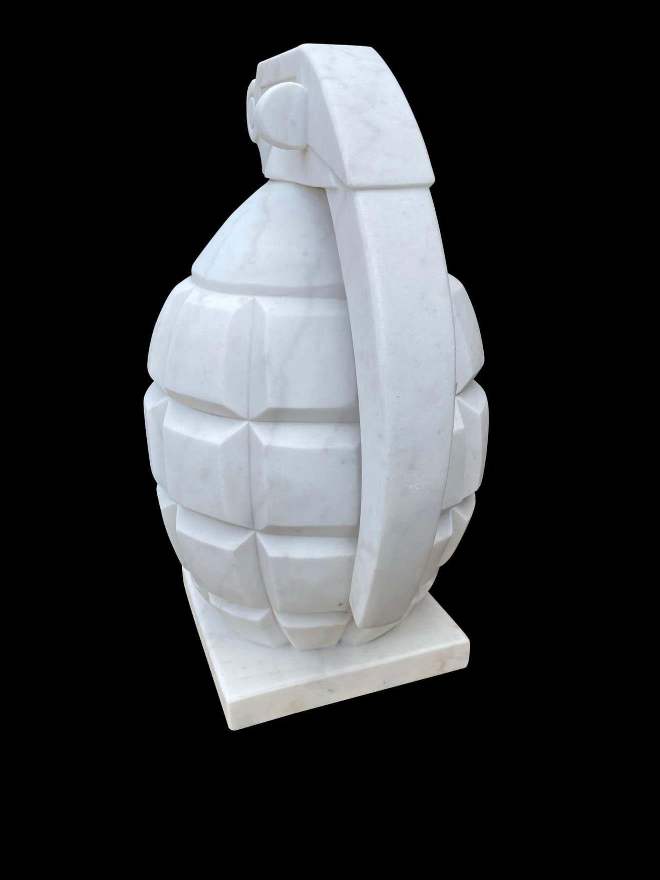 20th Century Hand Carved White Statutory Marble Hand Grenade For Sale 7