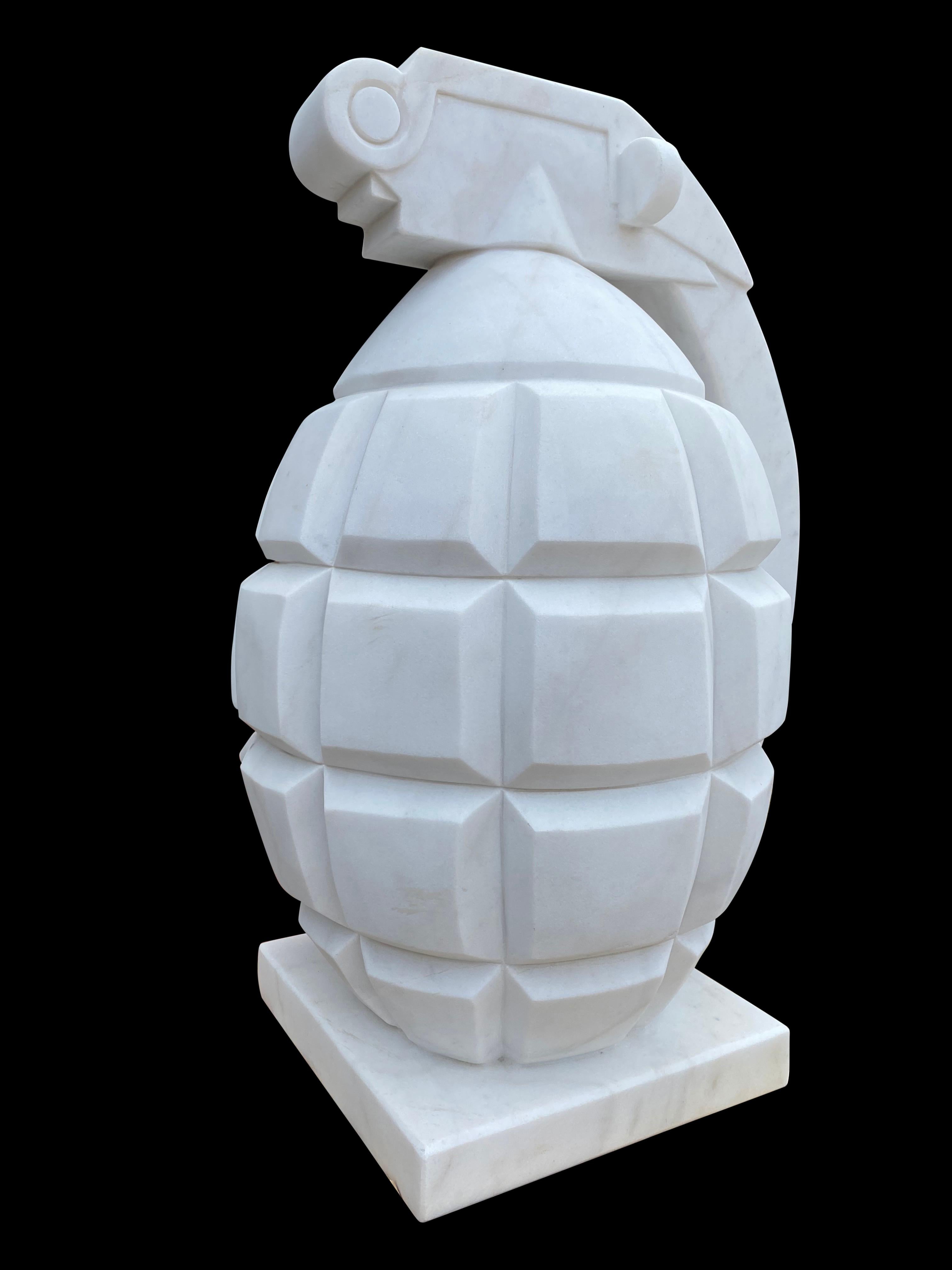 20th Century Hand Carved White Statutory Marble Hand Grenade For Sale 6