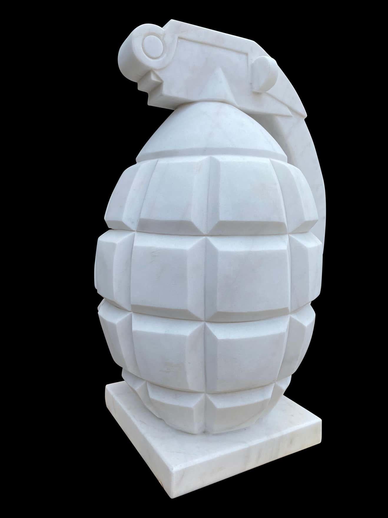 20th Century Hand Carved White Statutory Marble Hand Grenade For Sale 9