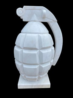 20th Century Hand Carved White Statutory Marble Hand Grenade