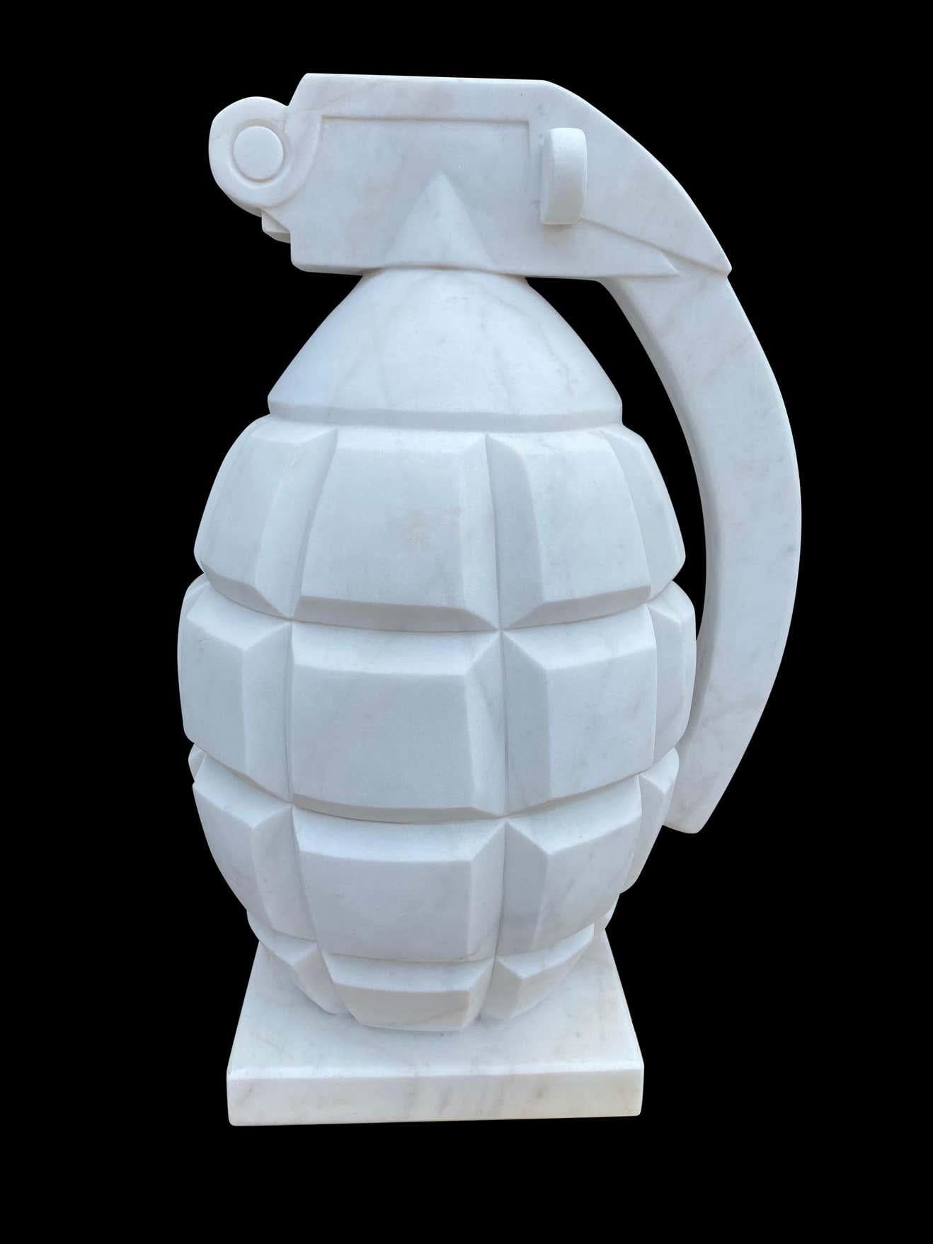 20th Century Hand Carved White Statutory Marble Hand Grenade In Excellent Condition For Sale In Southall, GB