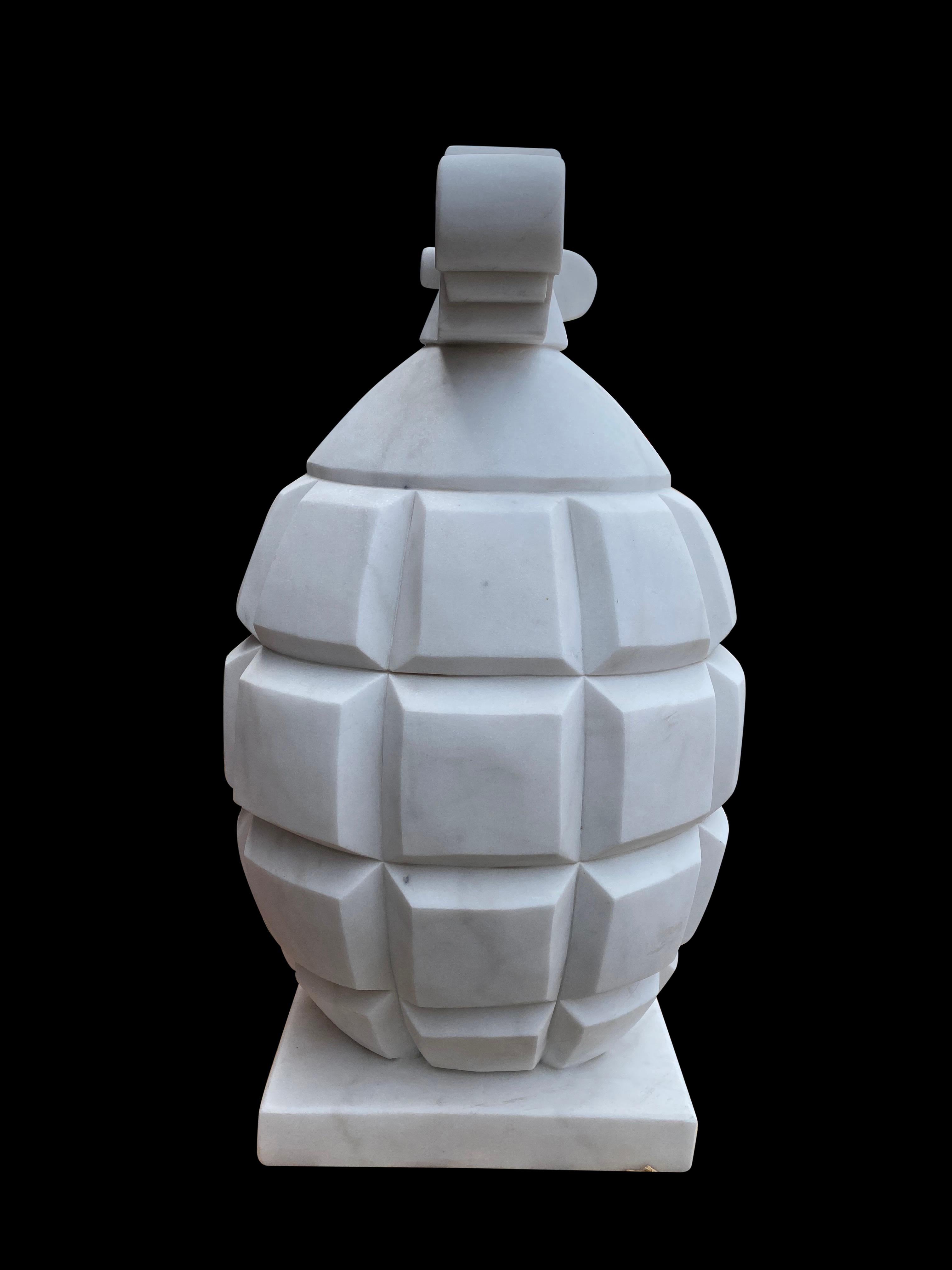 20th Century Hand Carved White Statutory Marble Hand Grenade In Excellent Condition For Sale In London, GB