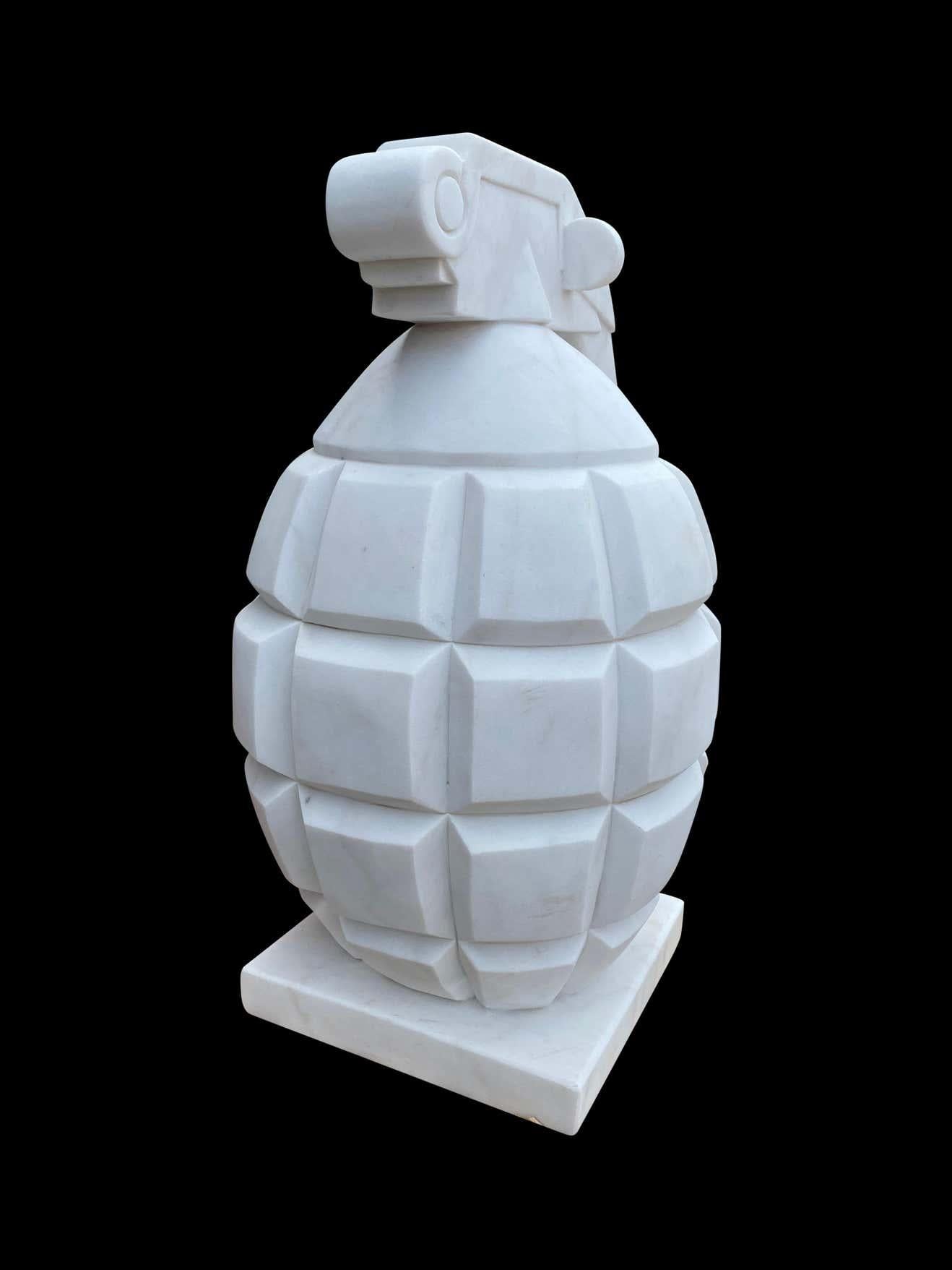 20th Century Hand Carved White Statutory Marble Hand Grenade For Sale 2