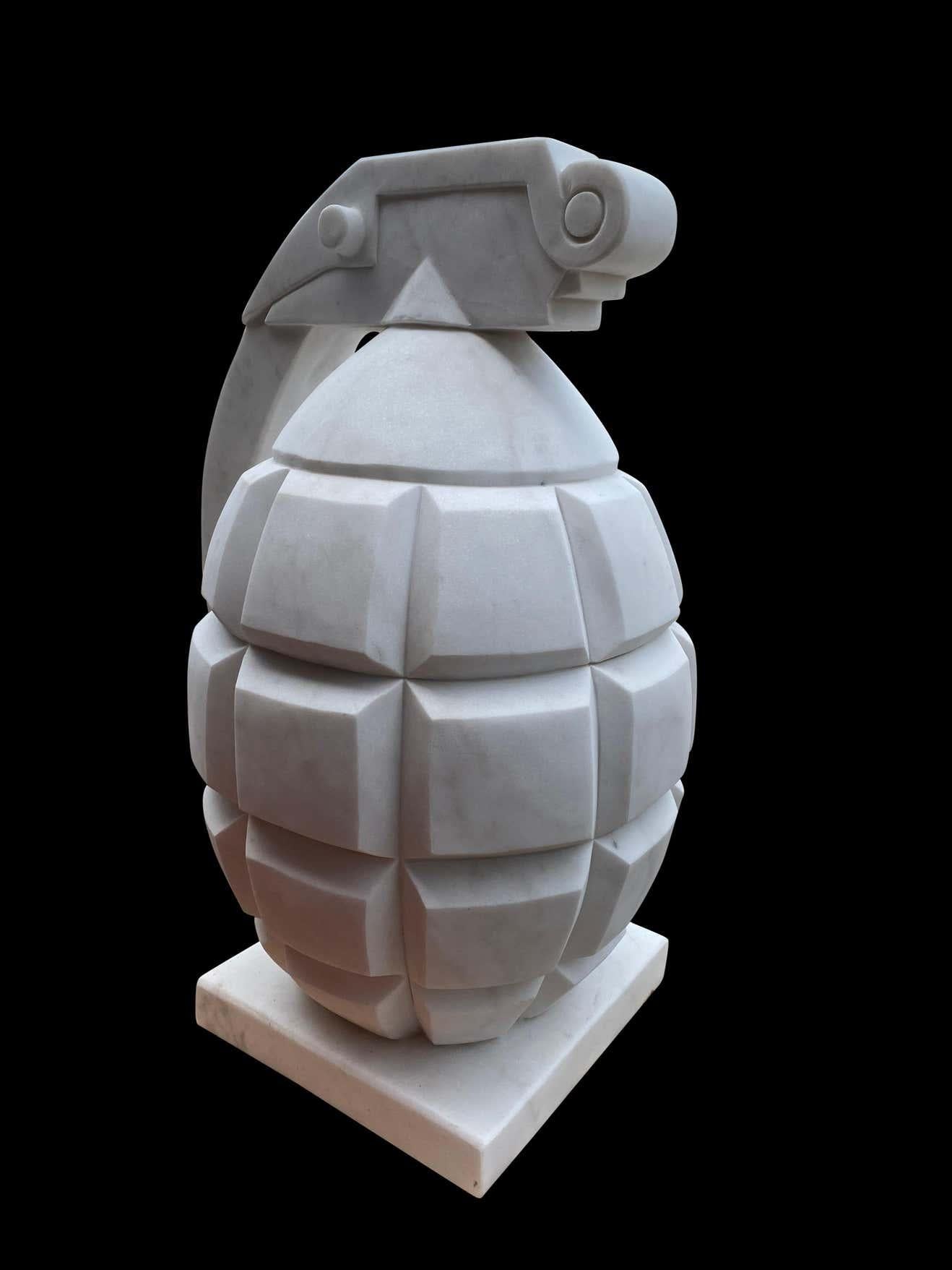 20th Century Hand Carved White Statutory Marble Hand Grenade For Sale 4