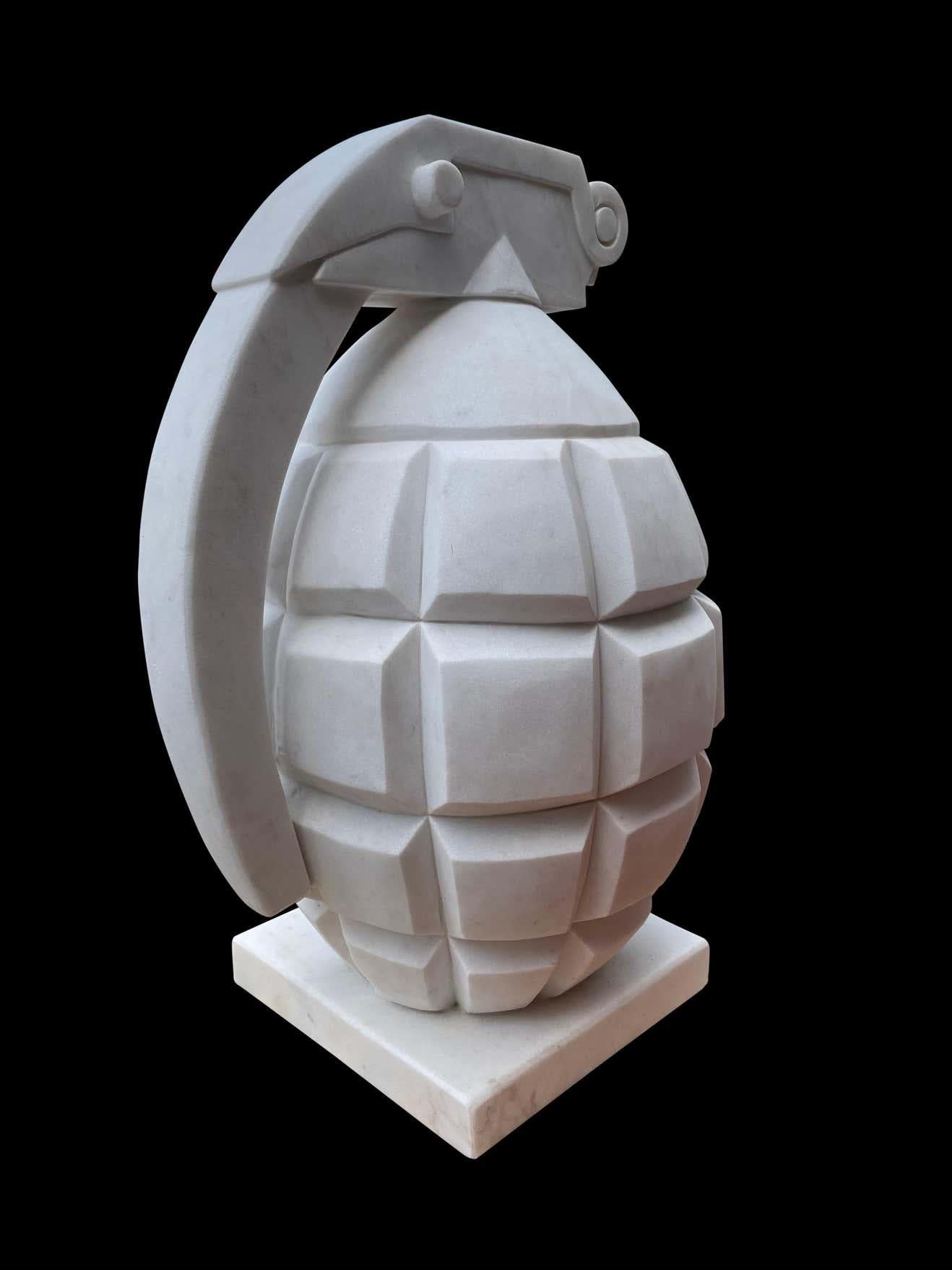 20th Century Hand Carved White Statutory Marble Hand Grenade For Sale 6