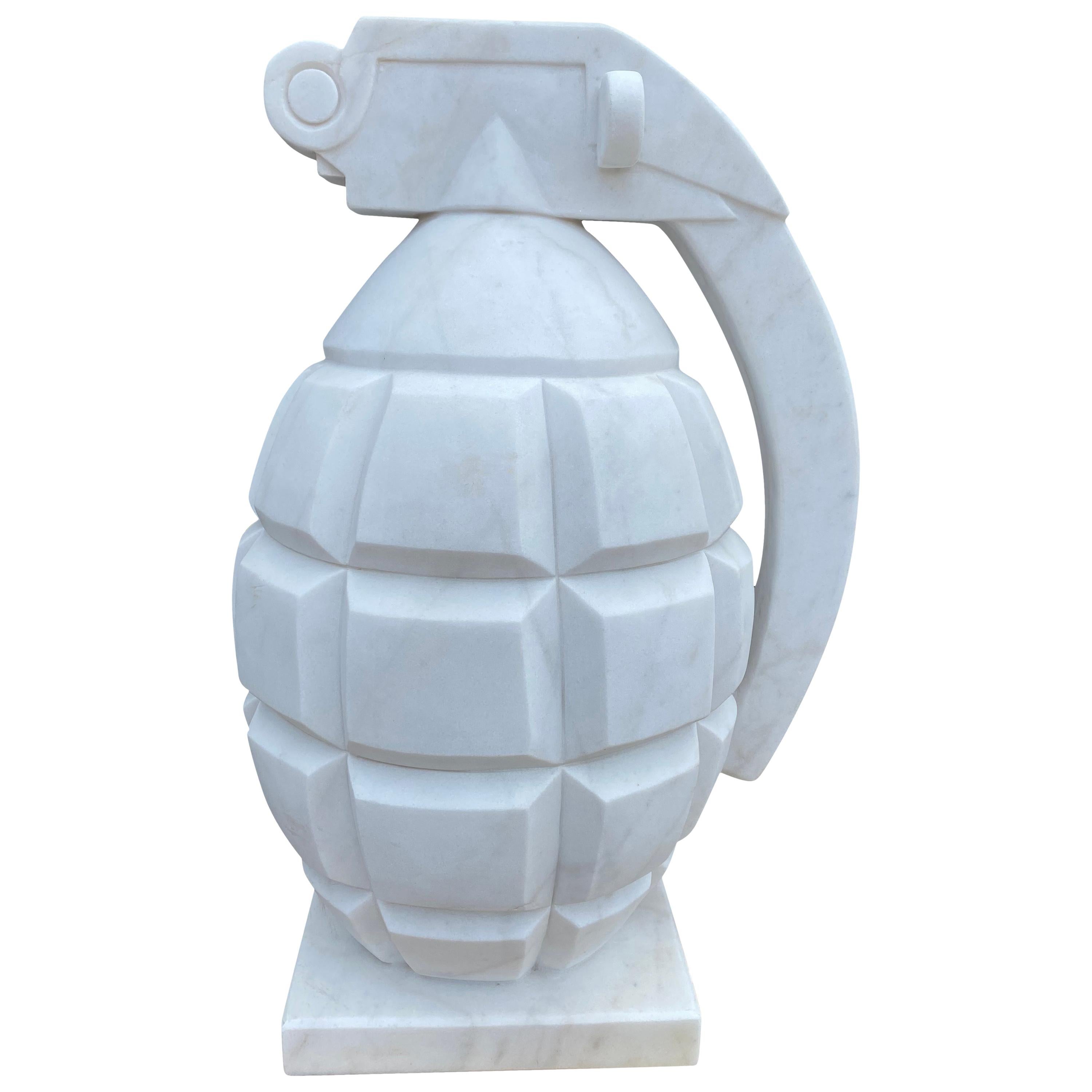 20th Century Hand Carved White Statutory Marble Hand Grenade For Sale