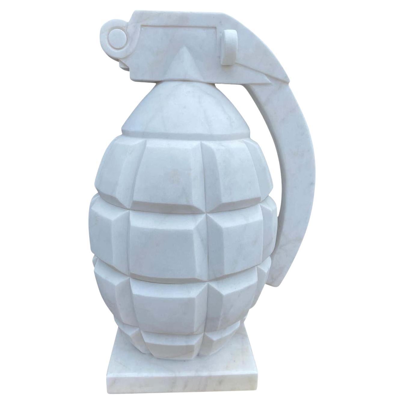 20th Century Hand Carved White Statutory Marble Hand Grenade For Sale