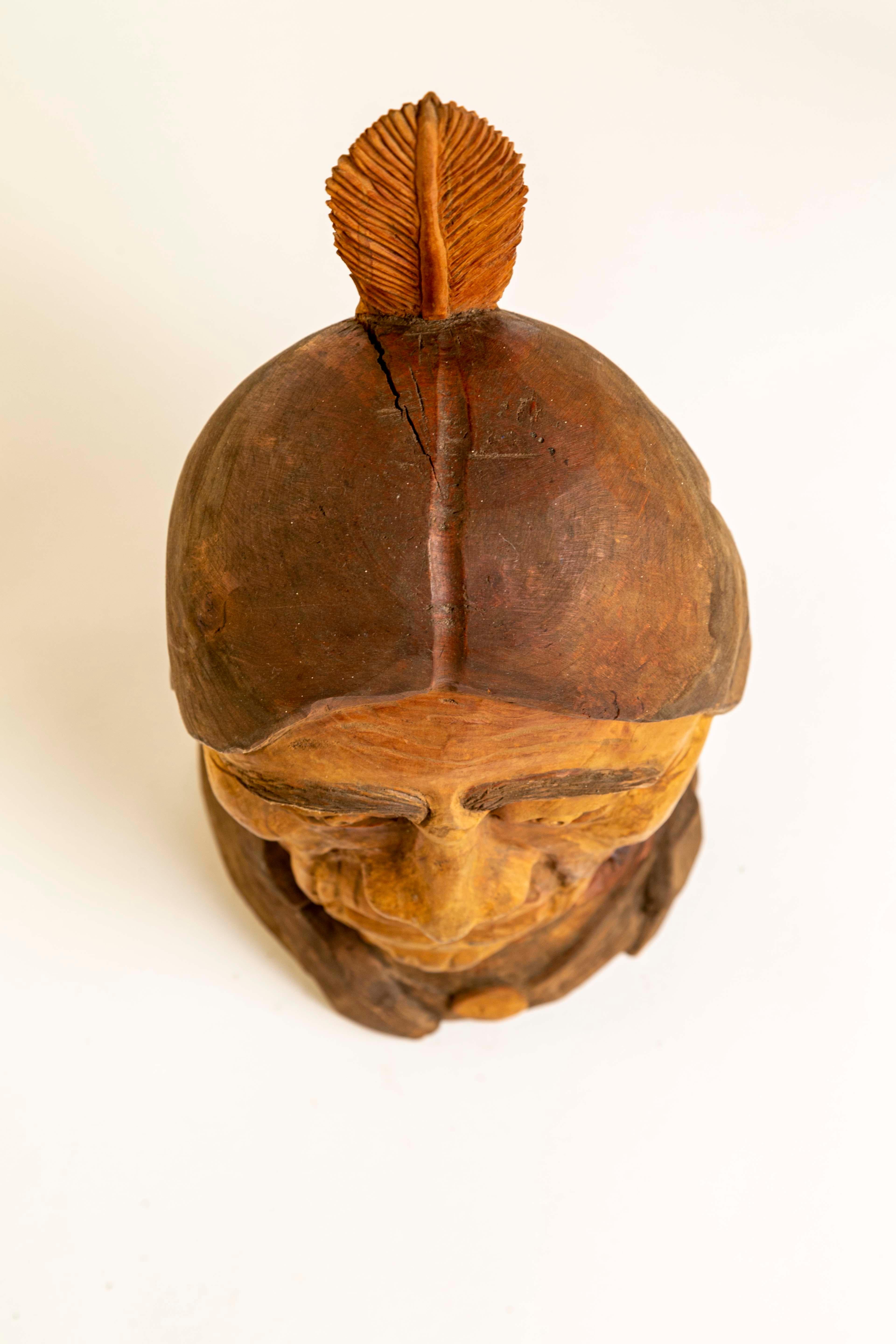 Late 20th Century 20th Century Hand Carved Wood Bust Native American Sculpture by Duane Hansen