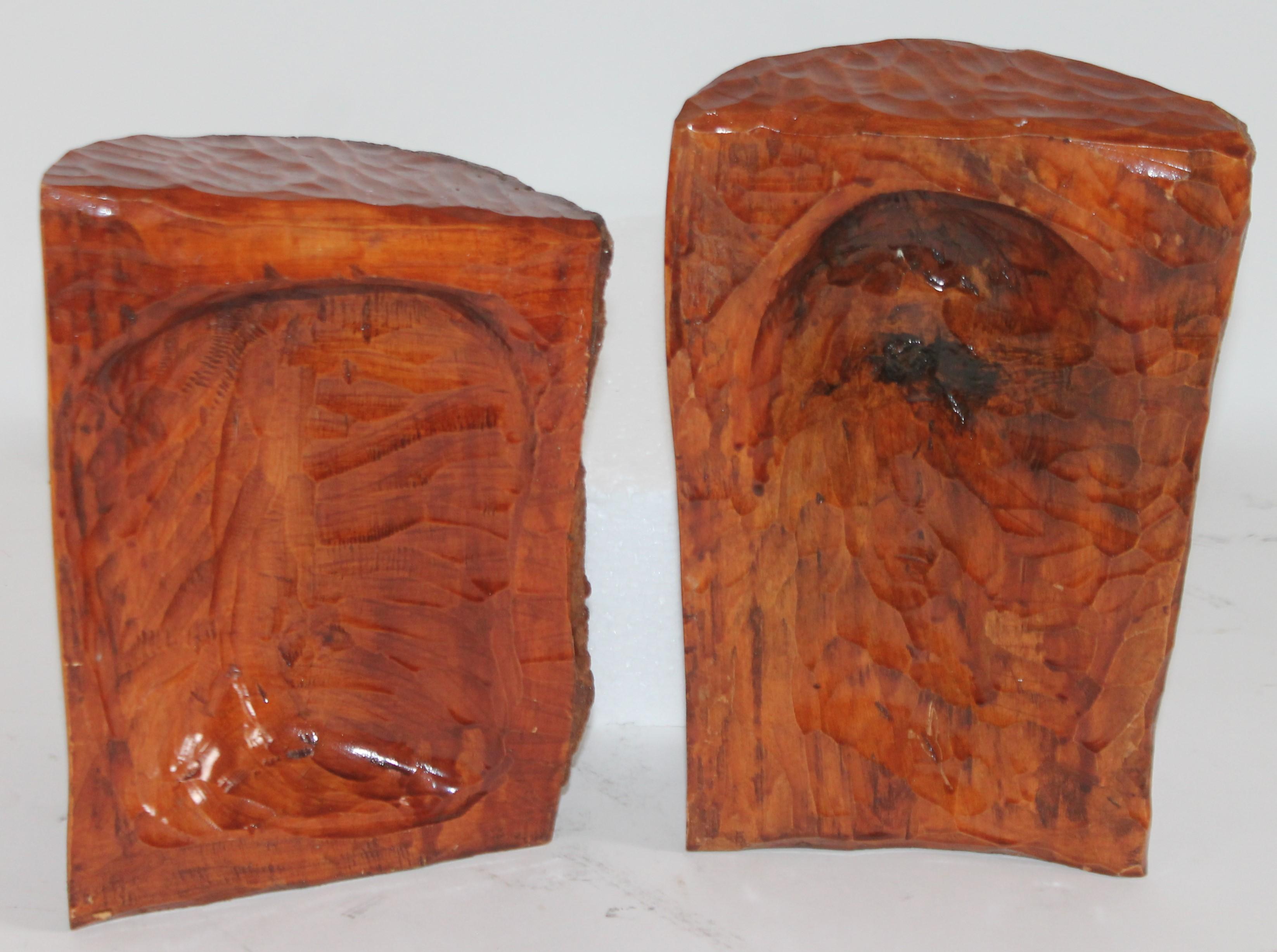 20th Century Hand Carved Wood Folk Art Carvings / Bookends For Sale 1