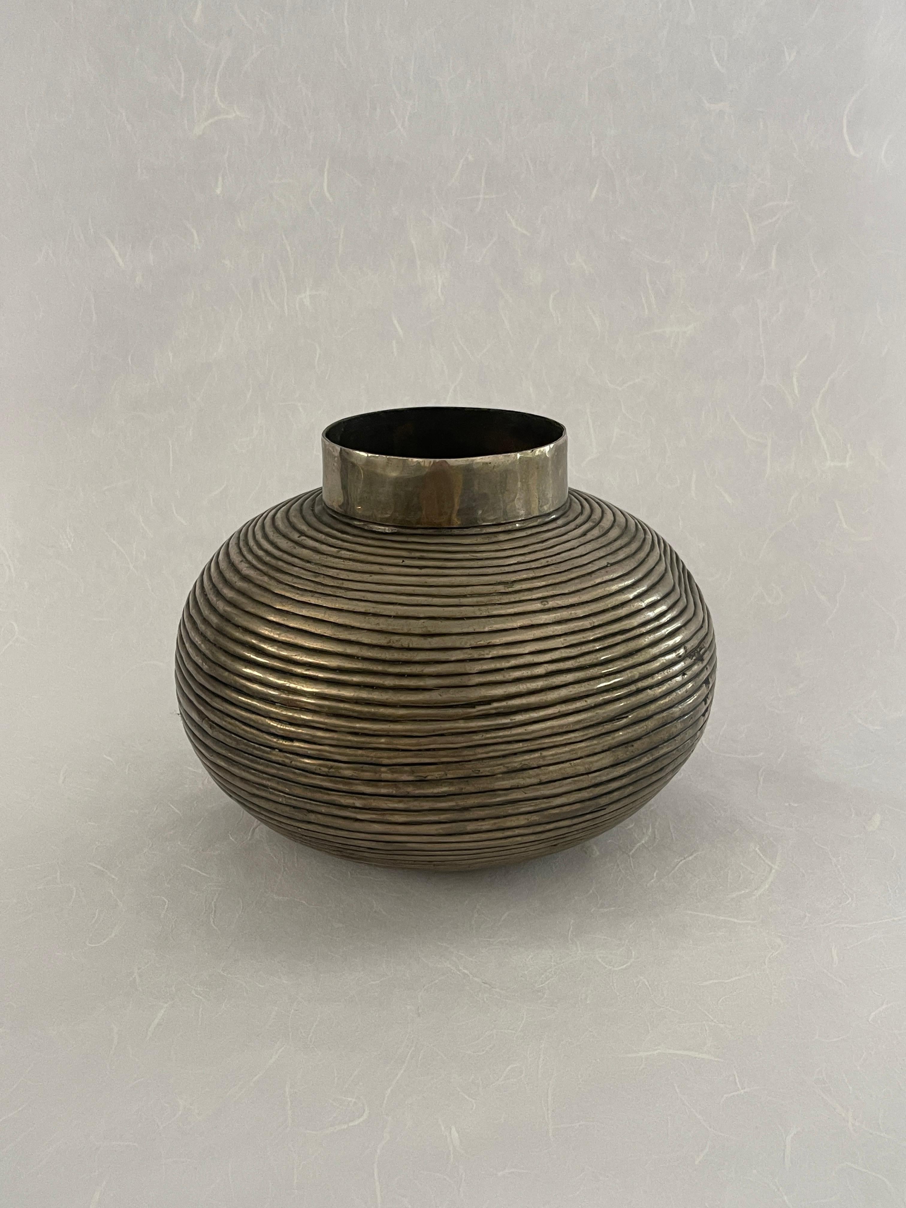 Brutalist 20th Century Hand Crafted Brass Vase For Sale