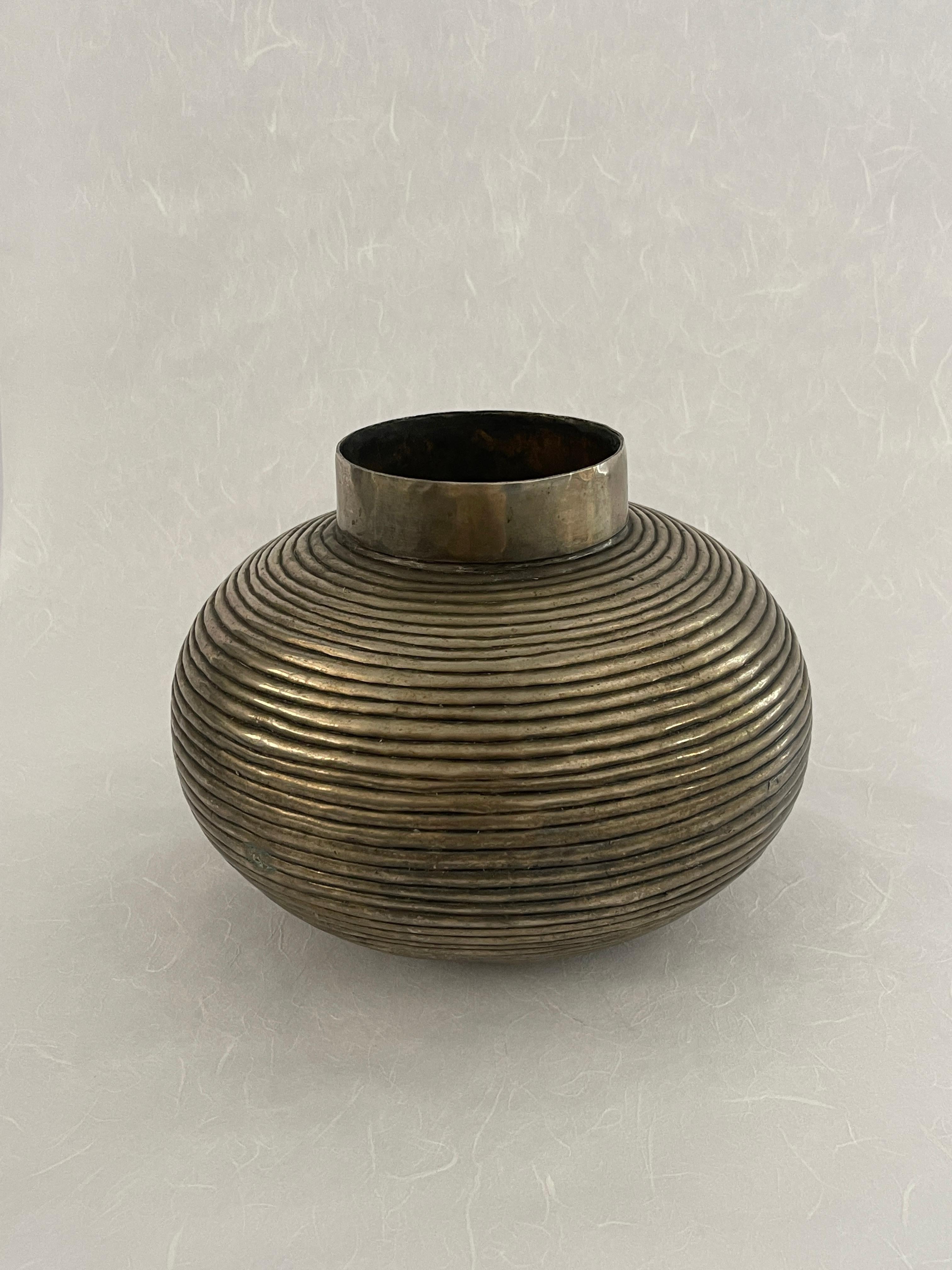 Nickel 20th Century Hand Crafted Brass Vase For Sale
