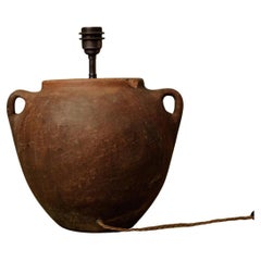 20th Century Hand-Fired Terracotta Ceramic Table Lamp, Anatolian Origin