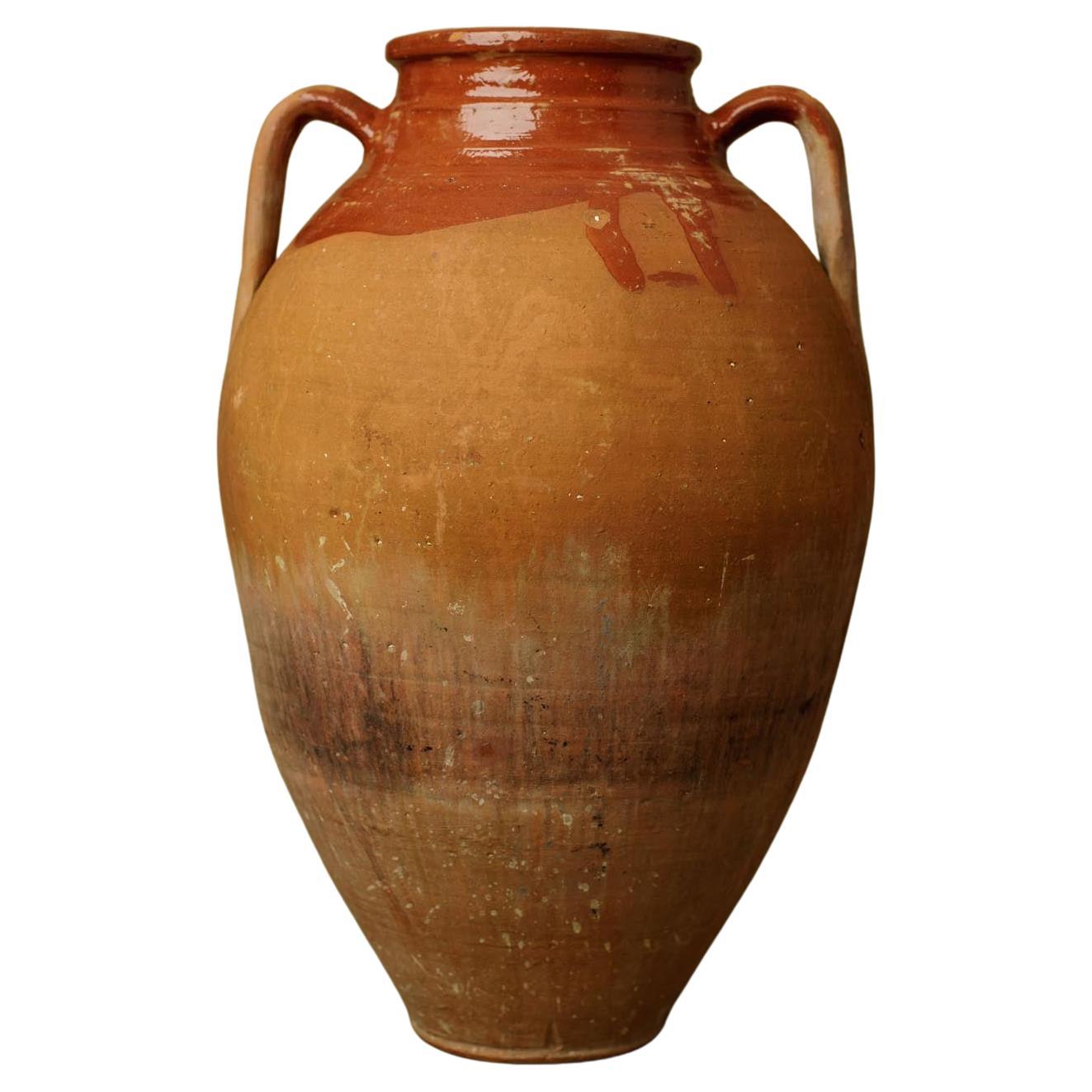 Vaso in terracotta cotto a mano del XX secolo con smalto parziale color ruggine