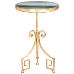 20th Century Hand Forged Gilded Table with Antiqued Mirrored Glass Top
