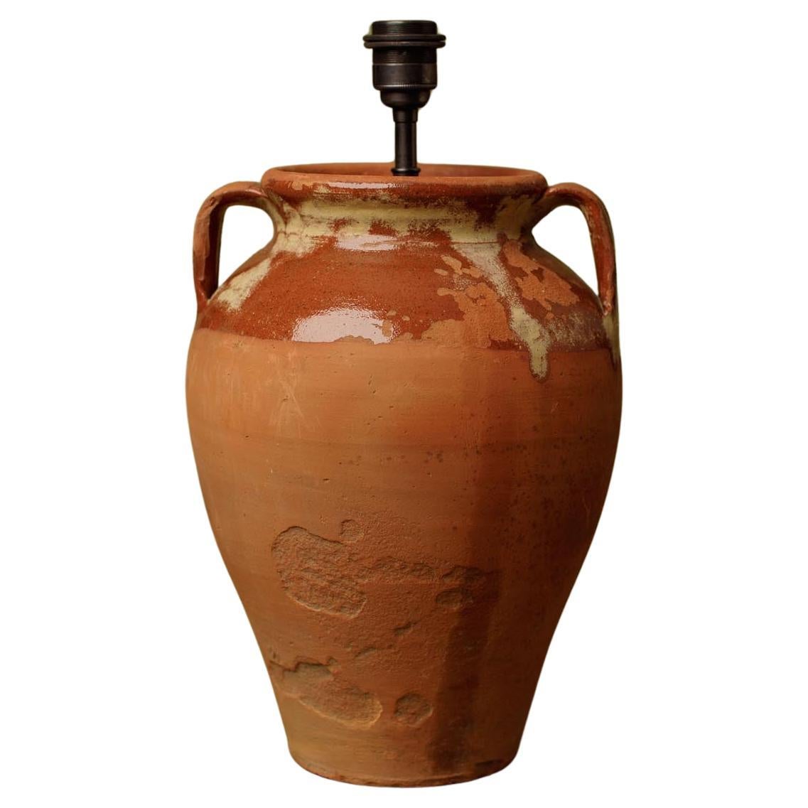 Lampe de table en terre cuite méditerranéenne émaillée à la main du 20e siècle