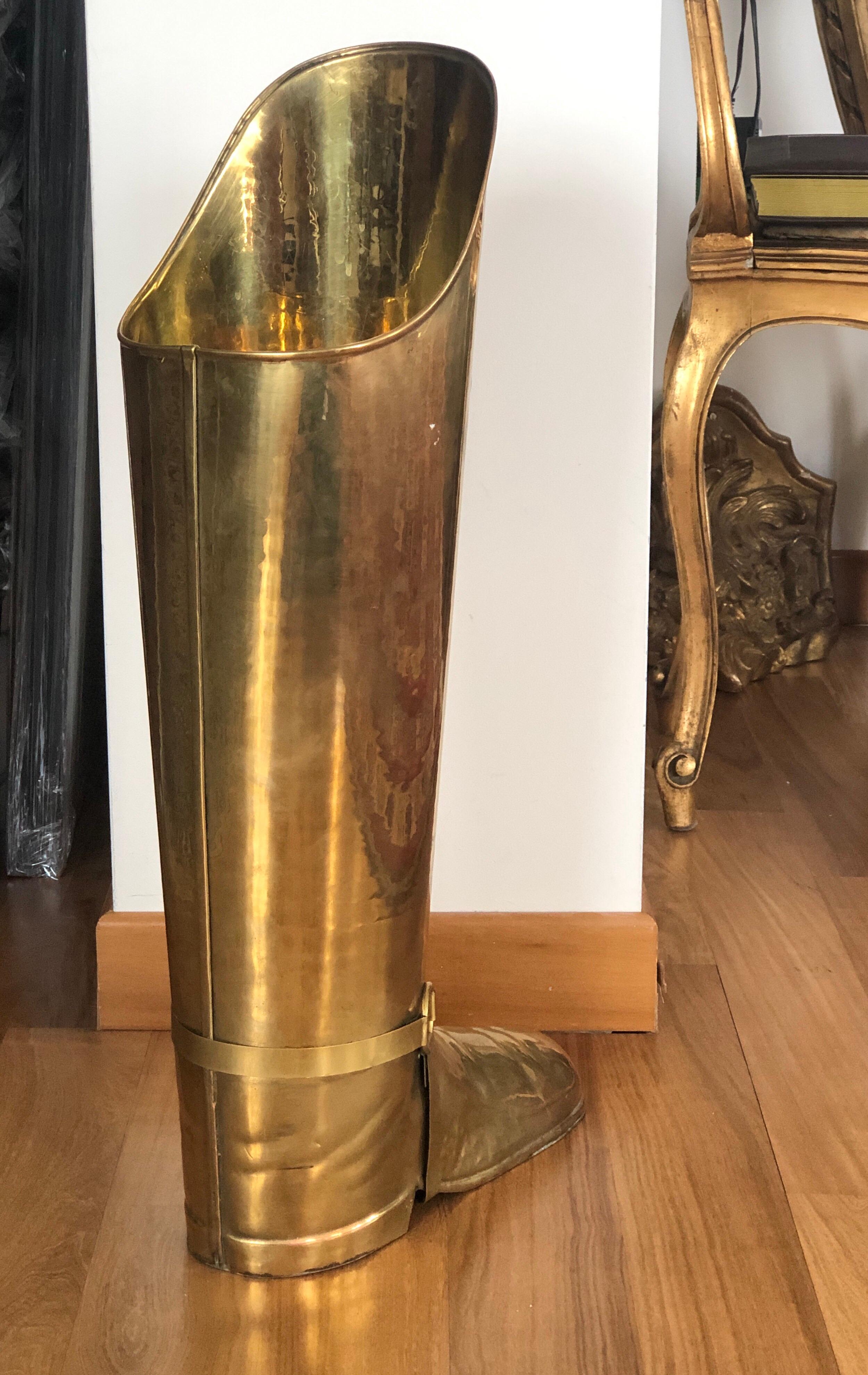 20th Century Hand-Hammered Brass Boot Umbrella Stand by Dinanderie de Mecap 2