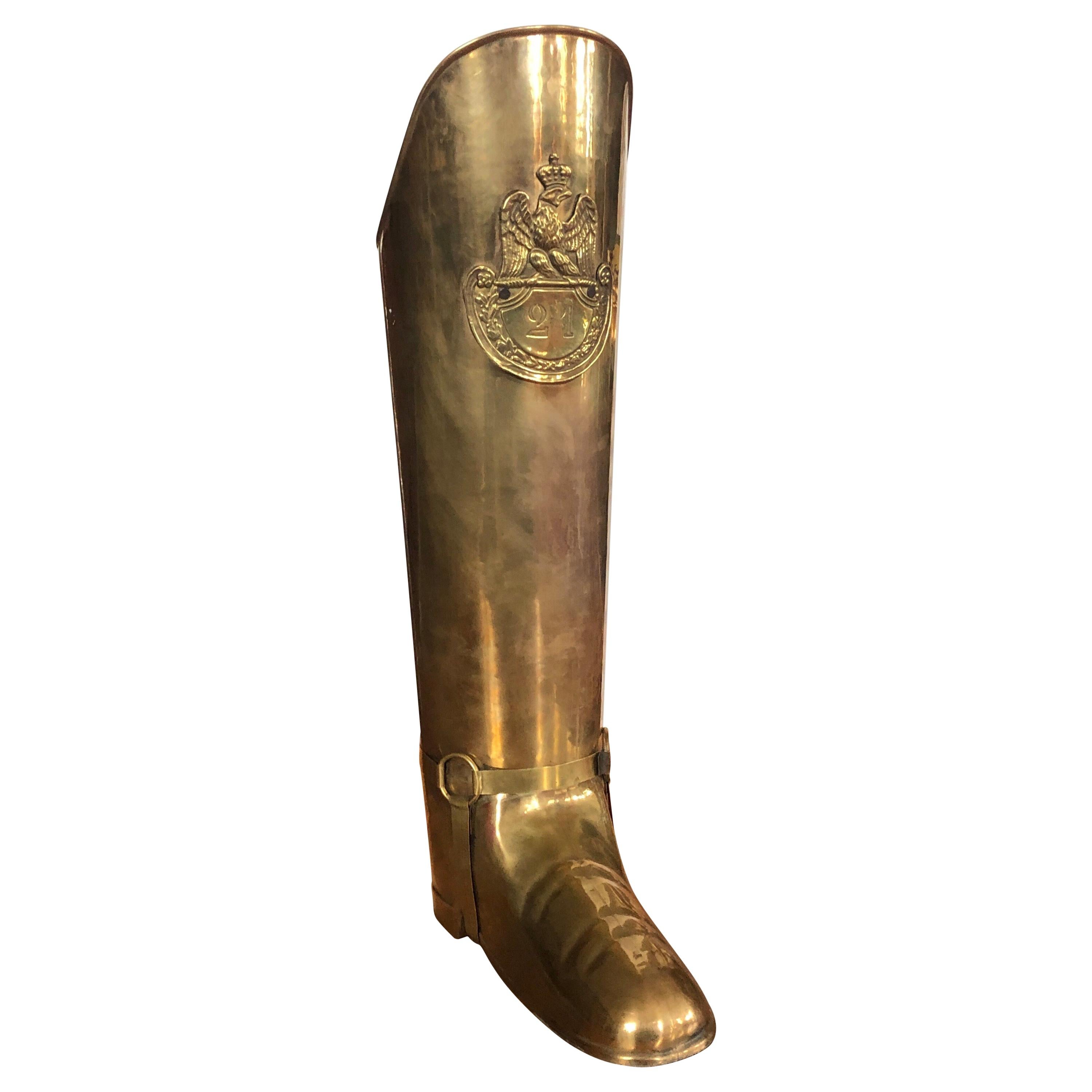 20th Century Hand-Hammered Brass Boot Umbrella Stand by Dinanderie de Mecap  at 1stDibs