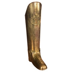 Antique 20th Century Hand-Hammered Brass Boot Umbrella Stand by Dinanderie de Mecap